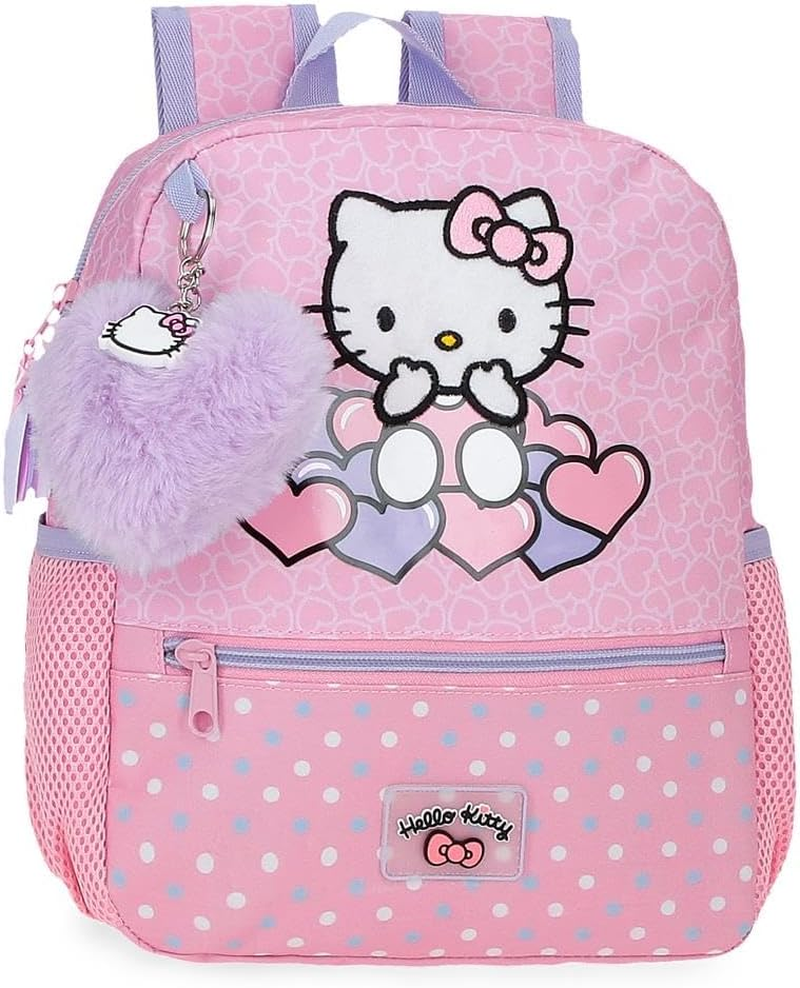 Hello Kitty Hearts & Dots, Schulrucksack, Rosa Kinderrucksack, Aus Polyester, Hauptfach Mit Innentasche, Breite, Ergonomische Und Gepolsterte Tr&auml;ger. image number 2
