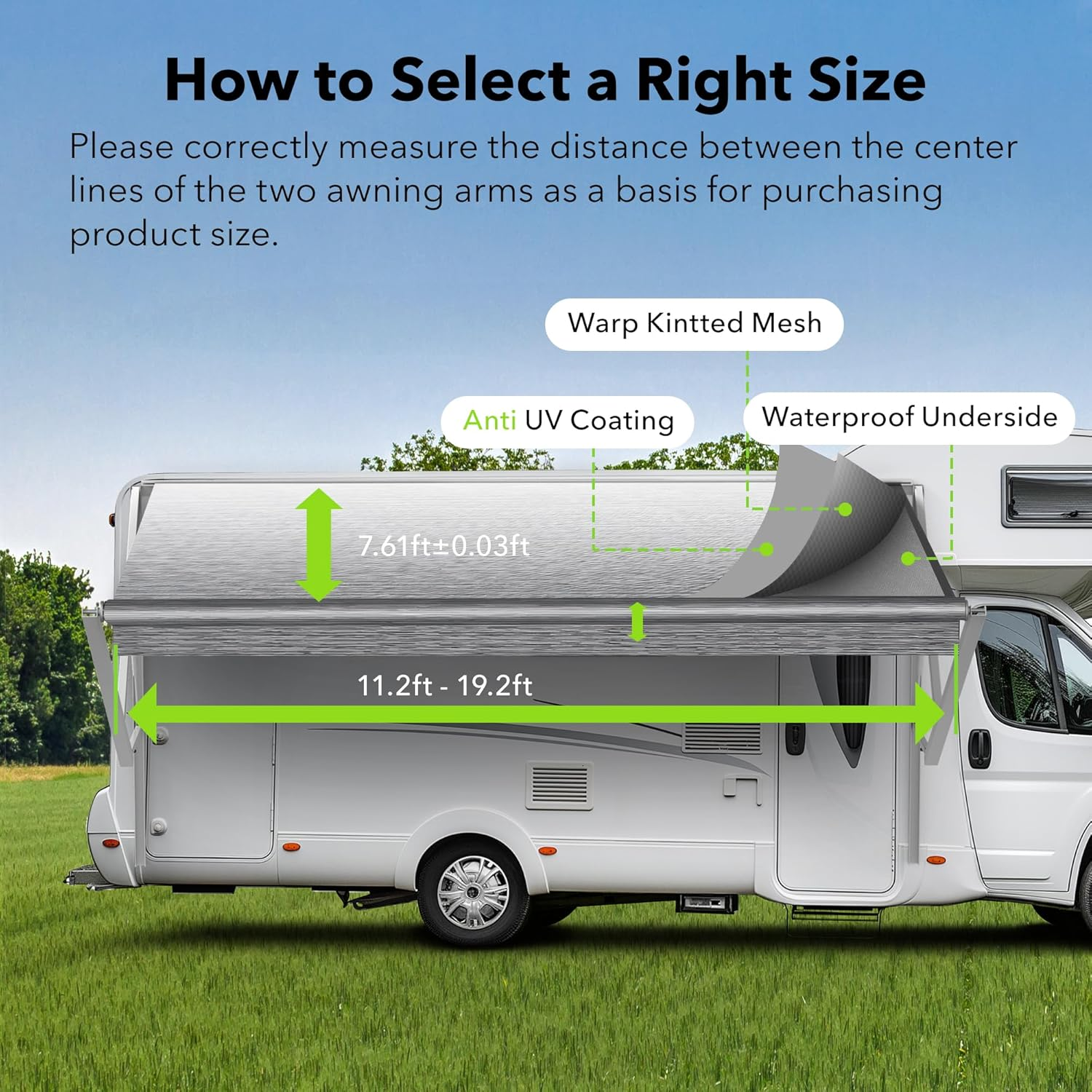 HBN RV Awning Fabric Replacement, 12'2" Fabric Length for 13' Awning, Heavy-Duty Vinyl, Weather Resistant, Universal Outdoor Canopy for RV, Trailer, and Motorhome Awnings - Gray Fade image number 3