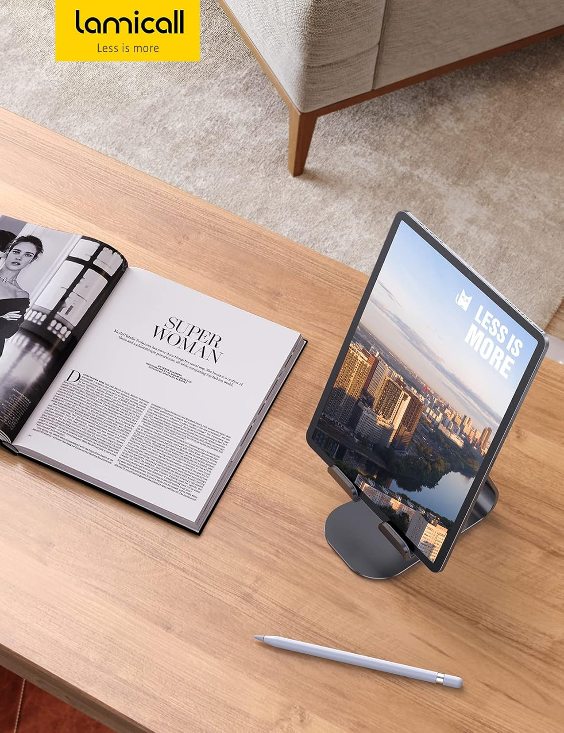 Tablet Stand Adjustable, Lamicall Tablet Stand : Desktop Stand Holder Dock Compatible with New Ipad 2017 Pro 9.7, 10.5, Air Mini 2 3 4, Kindle, Phone, Accessories, Tab, E-Reader (4-13 Inch) - Black - Grey image number 5