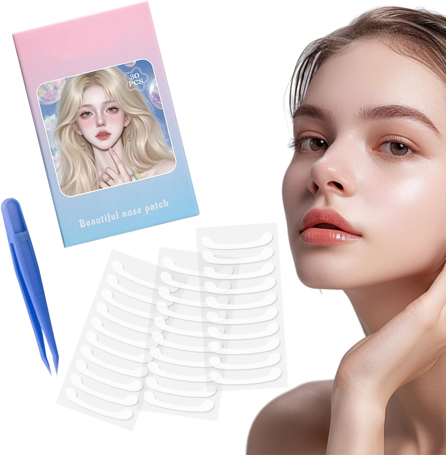 EKIND 30PCS Nose Shaping Strips Invisible Breathable Matte Patches with Tweezers for Immediate Refined Contour image number 5