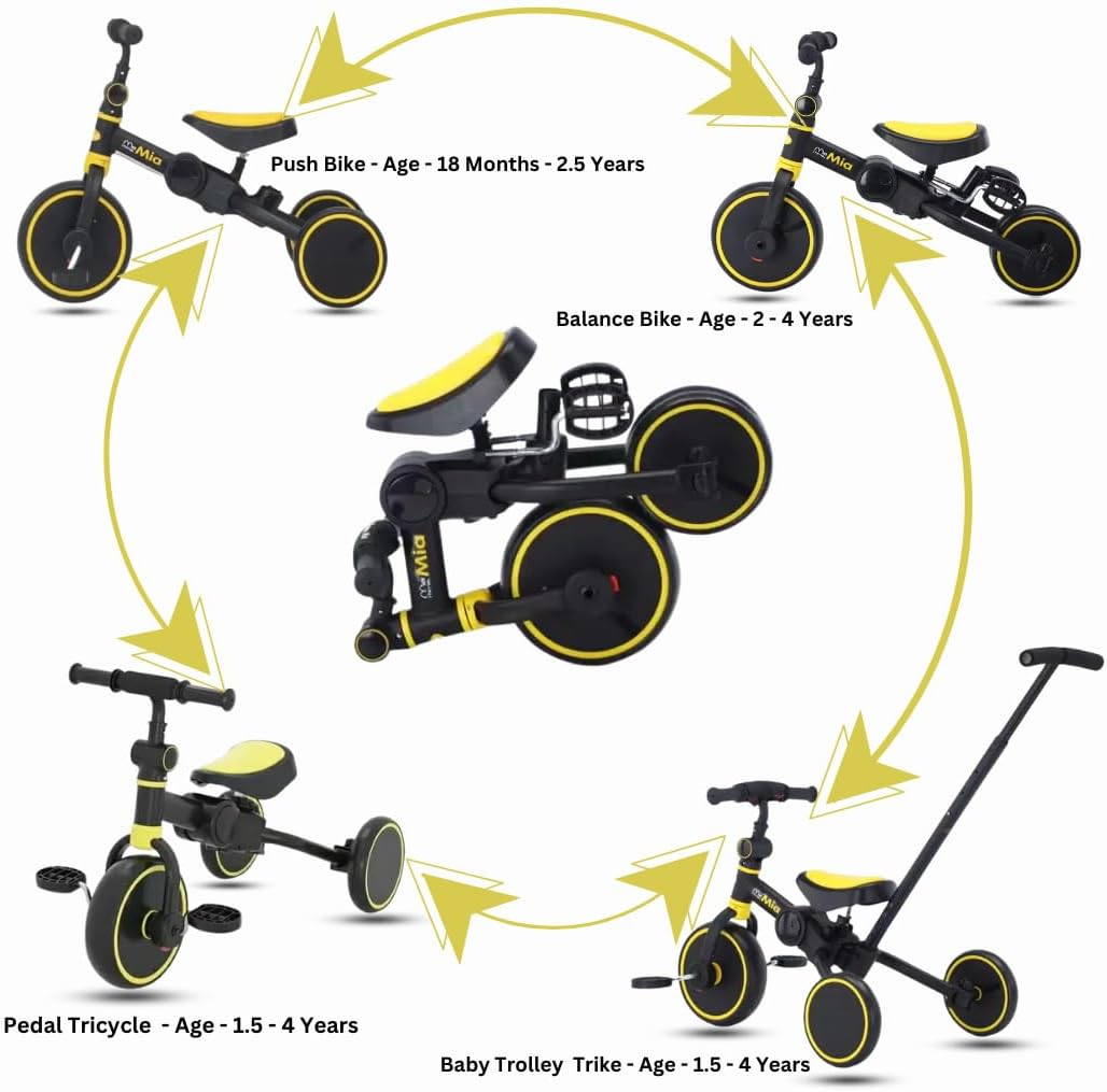 4 in 1 Toddler Bike with Parent Push Handle Balance Bike for 1 Year to 4 Years Old Kids| Toddler Tricycle | Gift & Toys for Boy & Girl, Lightweight, Portable & Foldable Push Bike, Removable Pedals image number 4