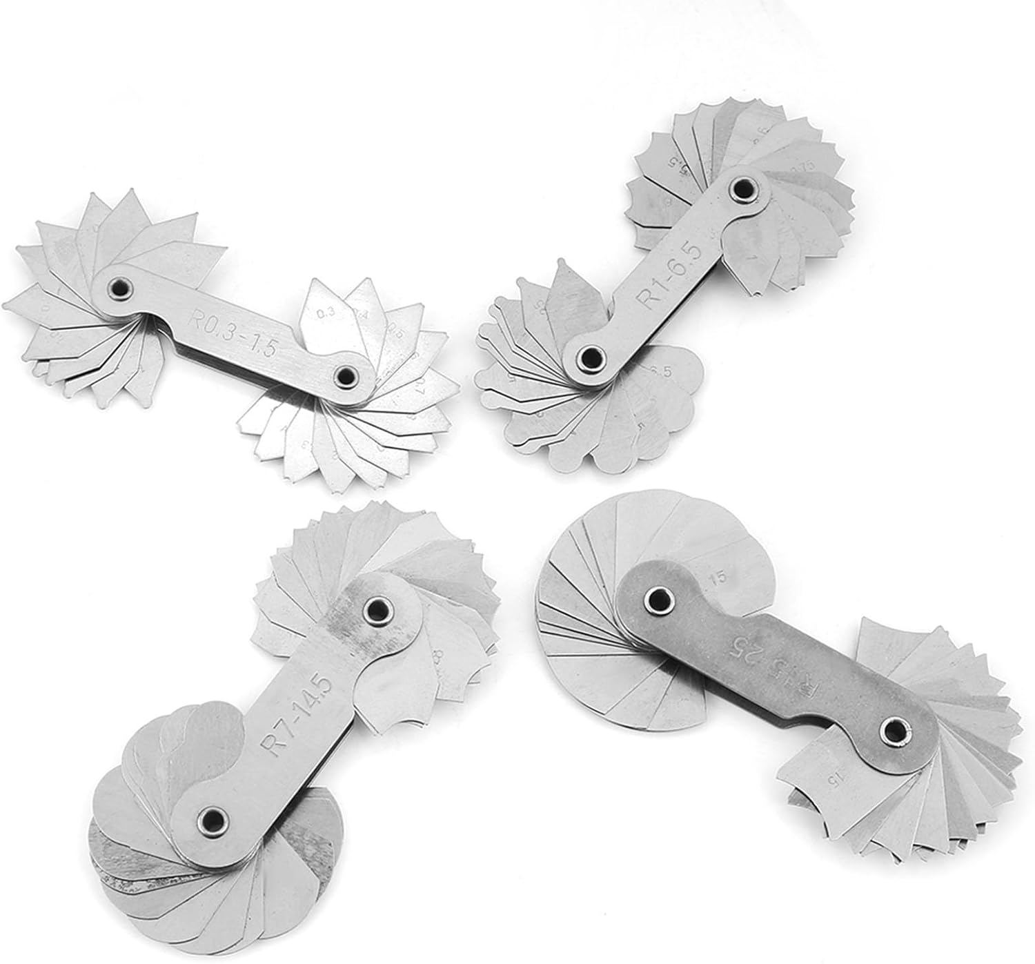 4 Pieces Stainless Steel Radius Fillet Measuring Tool Set for R0.3 1.5, R1 6.5, R7 14.5 and R15 25, Default image number 1