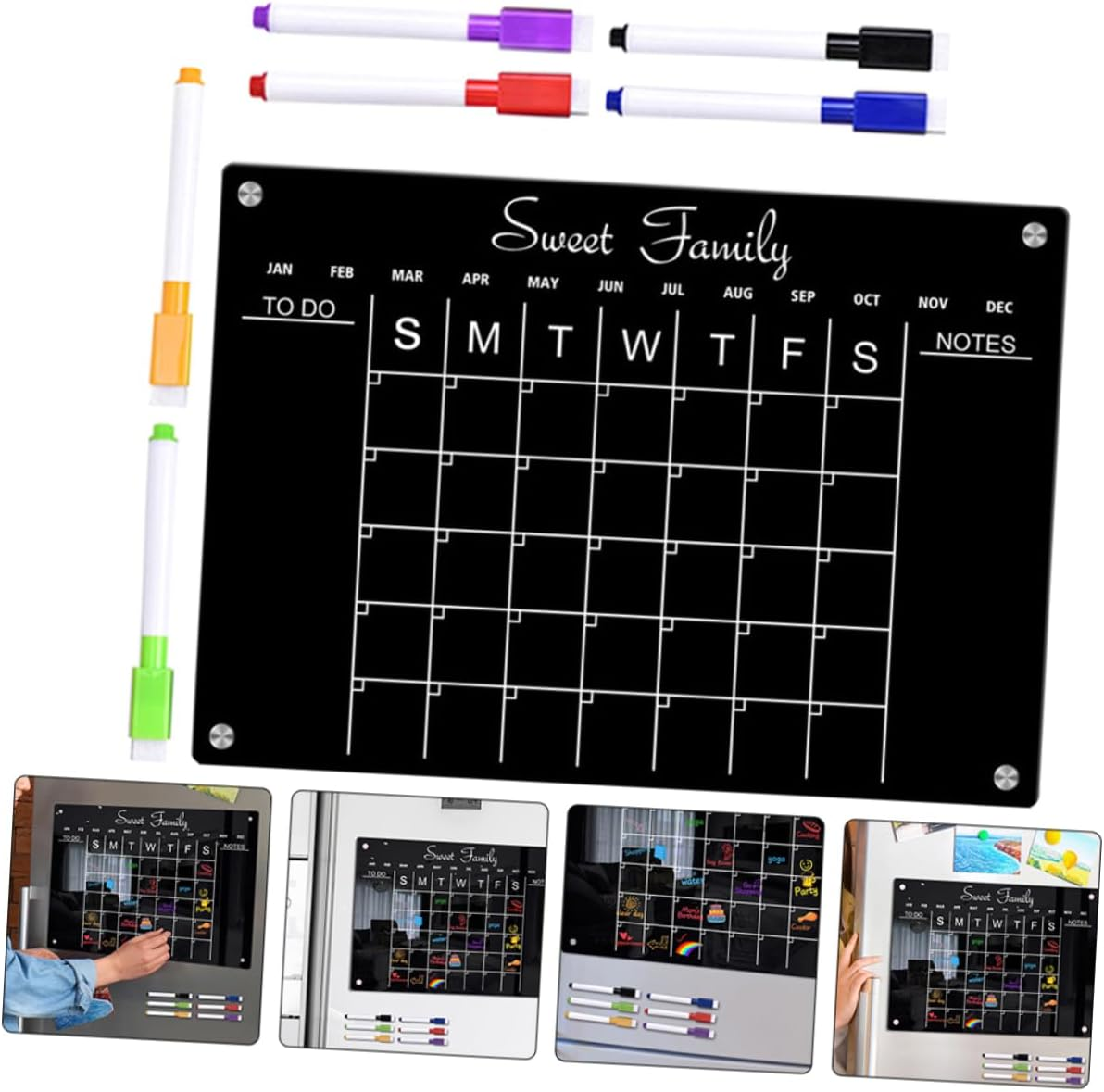 HAPINARY Black Acrylic Magnetic Board Fridge Dry Erase Schedule Planner Magnet Board for Wall Magnetic Message image number 6