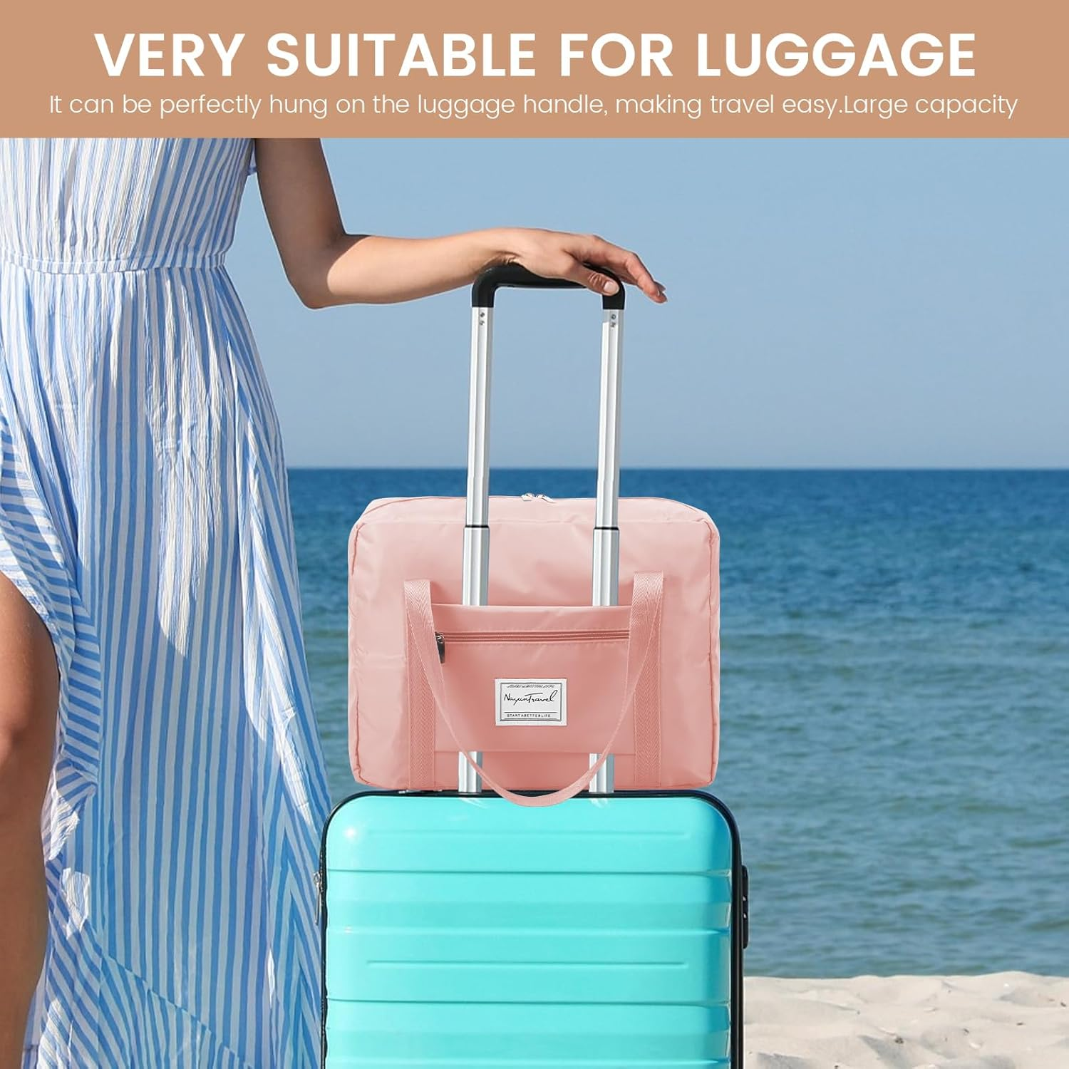 ZFLYCANP Travel Duffle Bag, Waterproof Lightweight Oxford Cloth Dry Wet Separation Design, Foldable Travel Duffel Bag for Indoor Outdoor Sport (Pink) image number 5