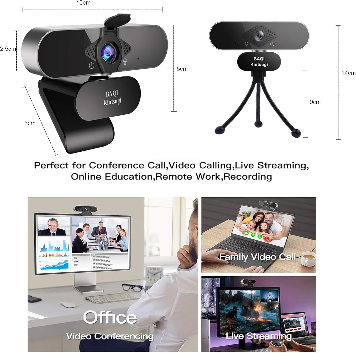 FHD 1080P Webcam with Microphone, AUTO Low Light Correction Webcam, Noise-Cancelling, Streaming Web Camera with Privacy Cover Laptop Macbook or Desktop Camera for Video Call/Zoom/Skype/Youtube image number 1