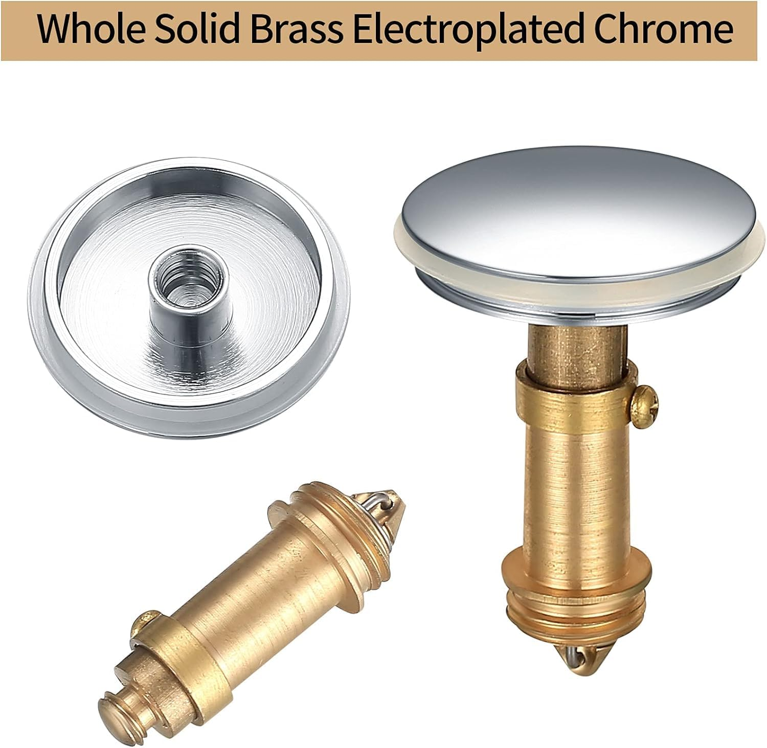 2Pcs Bathroom Sink Drain Plug Stopper, 38Mm Basin Pop up Click Clack Plug, Brass Strainer with Slotted Bolt Spring for Bath Vanity, Bathtub and Kitchen image number 3