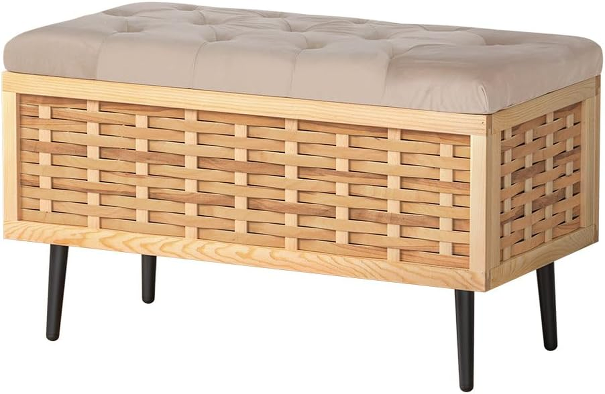 Artiss Wooden Storage Ottoman, Velvet Foot Rest Stool Bench Velvet Padded Seat Blanket Box Chest Bedroom Living Room Indoor, 80 X 40 X 50Cm Foam Fabric Open Lid with Metal Legs image number 4