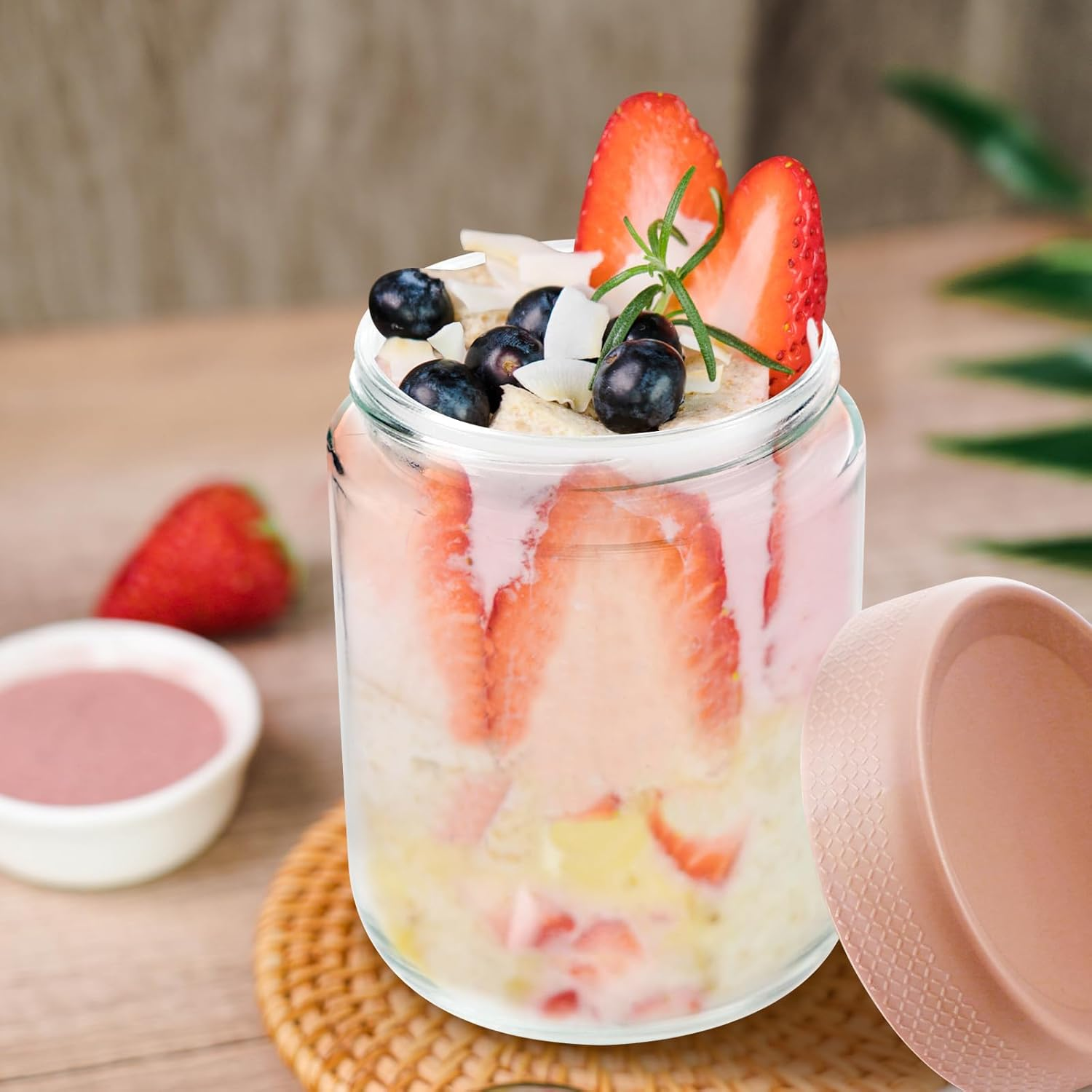 16 Oz/480Ml Glass Jars with Lids, 4 Pack Overnight Oats Container Jar, Small Glass Container for Overnight Oats, Canisters Set for Snacks, Cereal, Fruit, Salad, Sugar, Tea image number 1