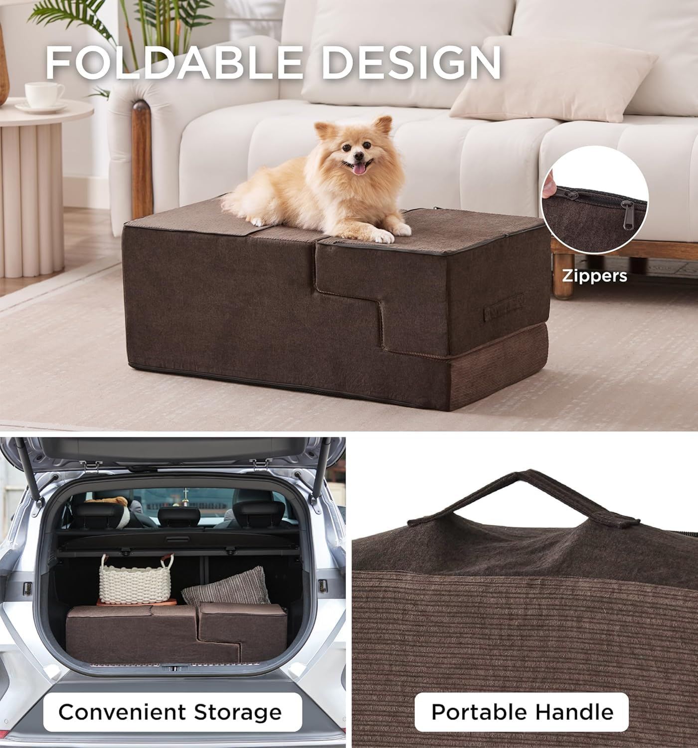 4 Tier Pet Steps for Sofas and Beds - Non-Slip Pet Ramps with Removable and Washable Shells - Training Steps for Small Dogs and Cats, Brown