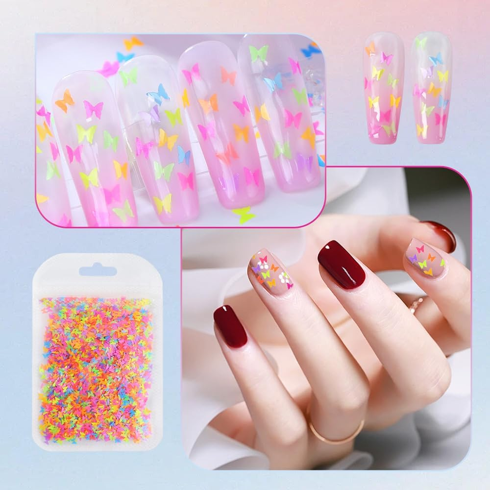 3-Piece Nail Art Glitter Set, Heart, Circle and Butterfly-Shaped Nail Sequins, Fluorescent Nail Decoration Sequins, for DIY Nail Design, Nail Decoration image number 1