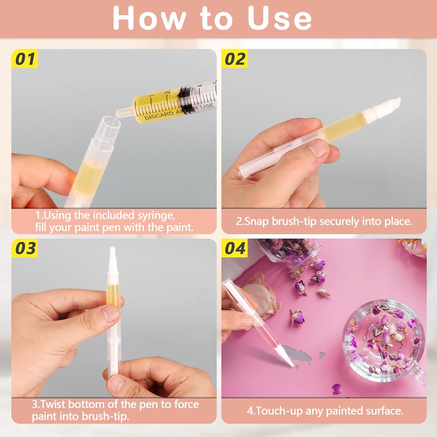 Pack of 15 Refillable Touch up Pens, Drywall Repair Kit, Refillable Brush Pens, Empty Paint Pen Marker, Transparent Wall Paint Touch up Pen, Empty Rotary Pen with Syringe image number 6