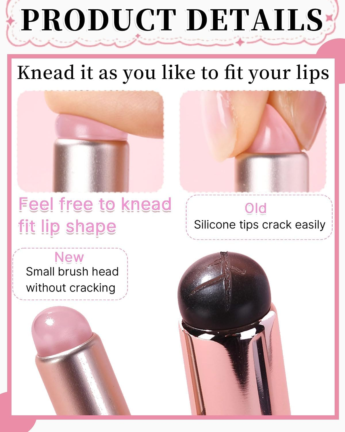 KGDUYC 2 Pieces Lip Brush Silicone Silicone Nail Brush, Ombre Nail Brush, Silicone Nail Tools, Reusable Silicone Chrome Applicator for Nails, with Protective Cap Manicure, Pink