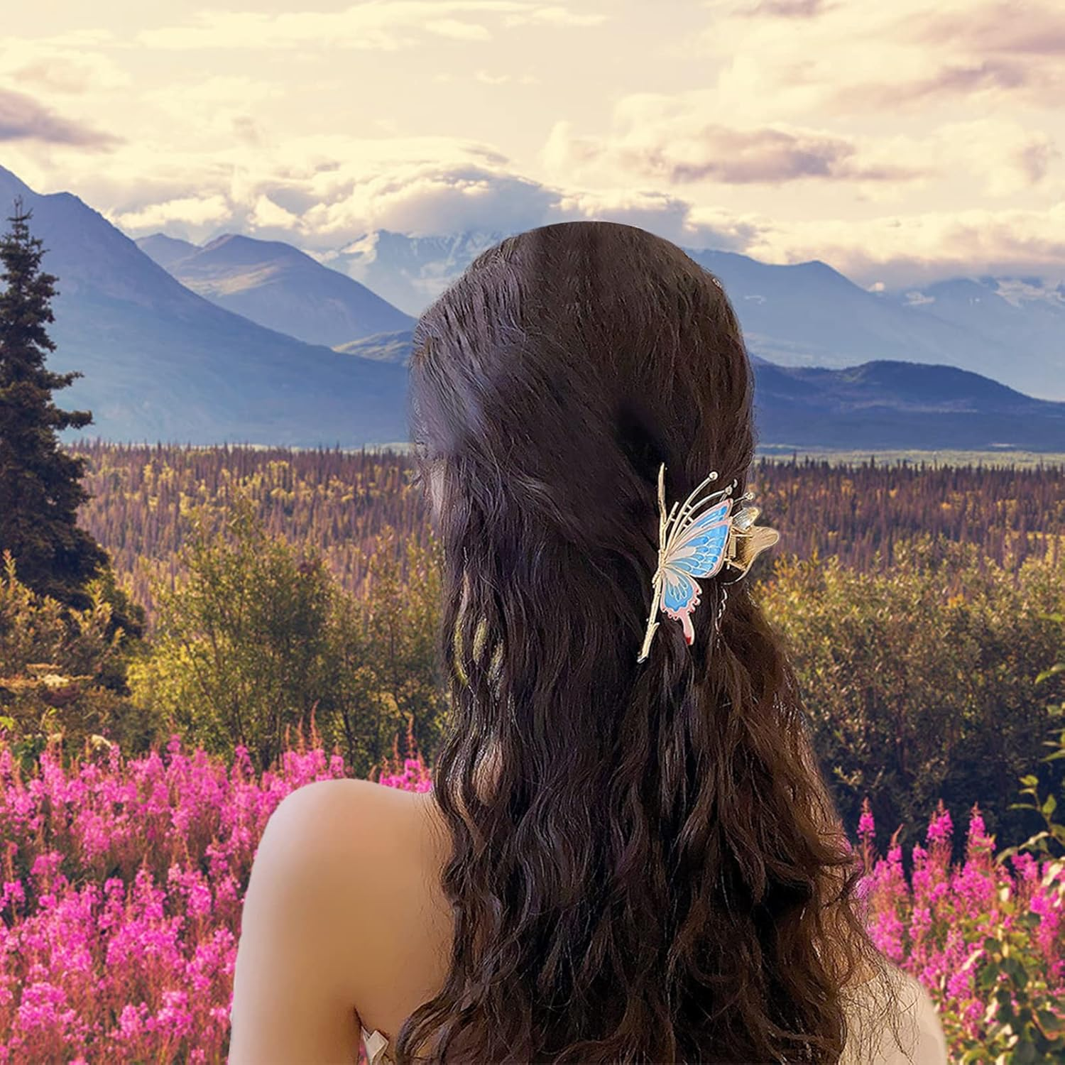 Itingstere Butterfly Hair Claw Clips for Women,2Pcs Large Non-Slip Strong Metal Butterfly Hair Clips Sparkly Hold Hair Jaw Clips Cute Hair Claws Big Butterfly Clips Cute Hair Clips Headwear Gifts - Butterfly-Rhinstone-2 image number 6