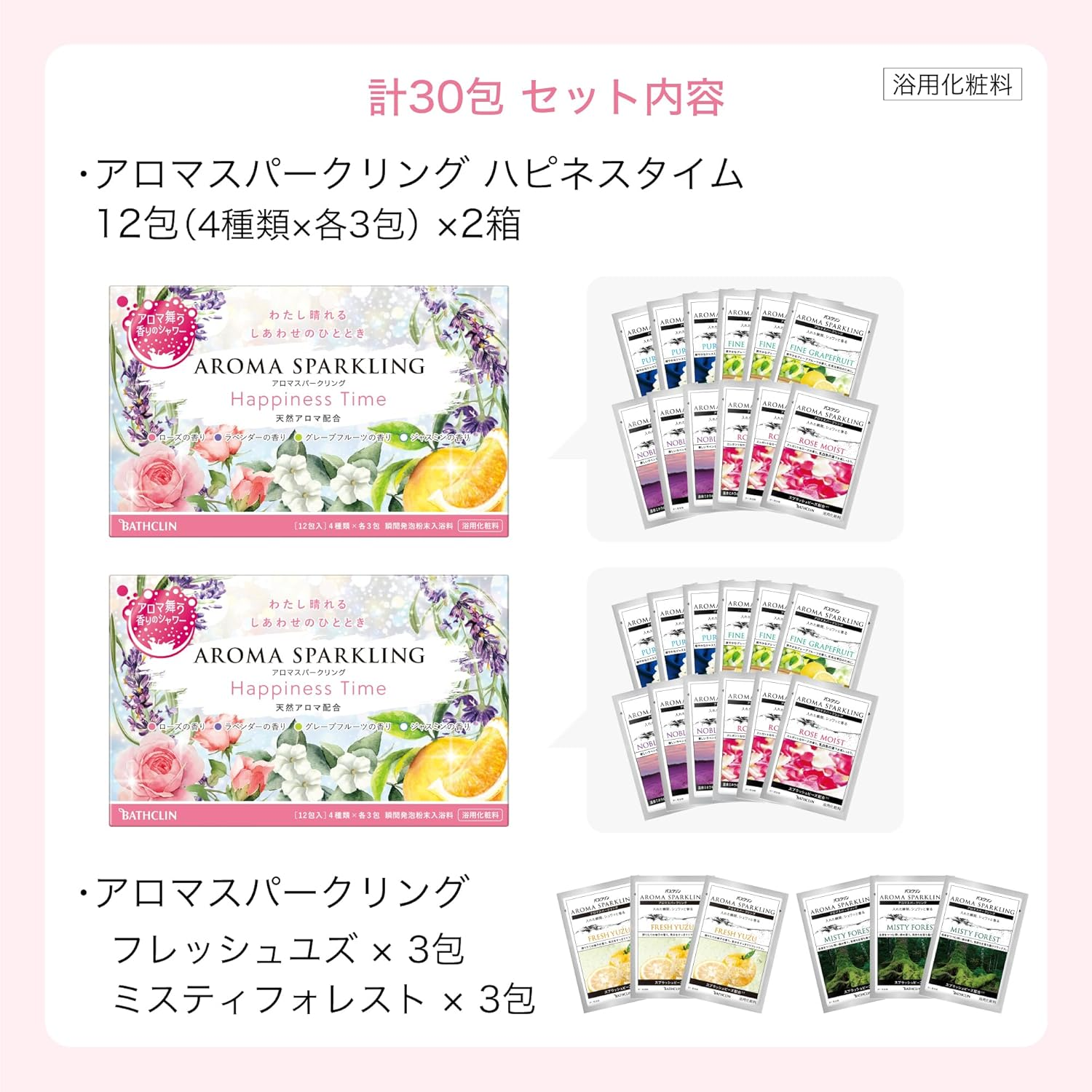 Baskulin Aromas Sparkling Ring, 1.1 Oz (30 G) X 30 Packets, 6 Types of Scents, Individual Packaging, Assorted, Aroma, Powder, Bath Additive image number 5