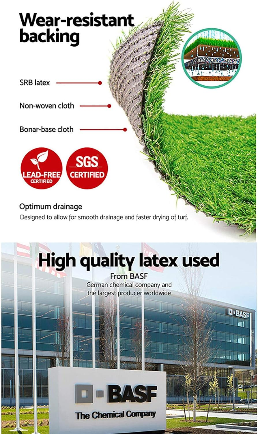 Primeturf Artificial Grass 10SQM Roll 2X5M 20Mm Pile Height Synthetic Turf Mat Fake Plants Yarn Lawn, Home Decor Garden Backyard Patio Indoor Outdoor Wall, 4-Coloured Grasses UV Resistant