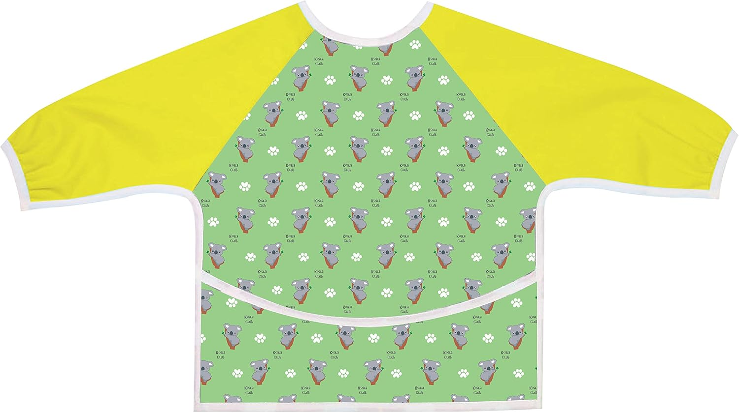 Australian Designed Sleeved Baby Bib with Pocket 6-24 Months. Waterproof: Full Coverage for Highchair Feeding, Arts and Crafts and Messy Painting! Cute Koala Print Art Apron Smock for Baby and Toddler and Includes Smock Pocket. 1 Piece (Green/Yellow) image number 1