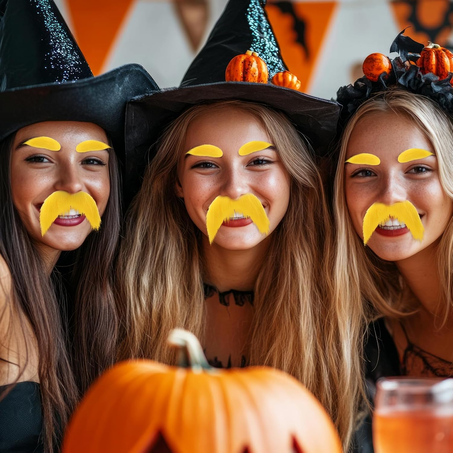 1 Set Yellow Fake Mustaches Eyebrows, Fake Beard Stick on Mustache Self Adhesive Funny Fake Mustache for Cosplay Halloween Christmas Party Favors, Perfect Novelty Accessories for Men Women Kid & Adult image number 2