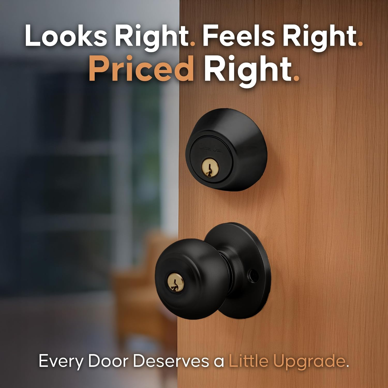 Copper Creek CKDB141BC Colonial Door Knob Keyed Alike with Deadbolt Combination, Black