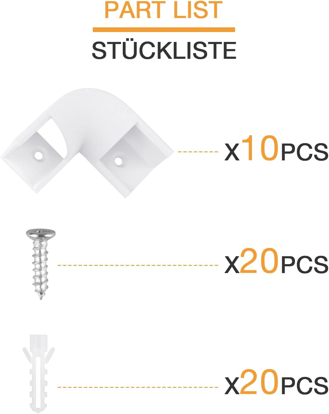 HOMMAND 90 Degrees Corner Connector 10 Pcs, LED Profile Corner Connectors, 90 Degrees LED Channel Corner Connectors for V Shape LED Aluminium Profile, Screws Included
