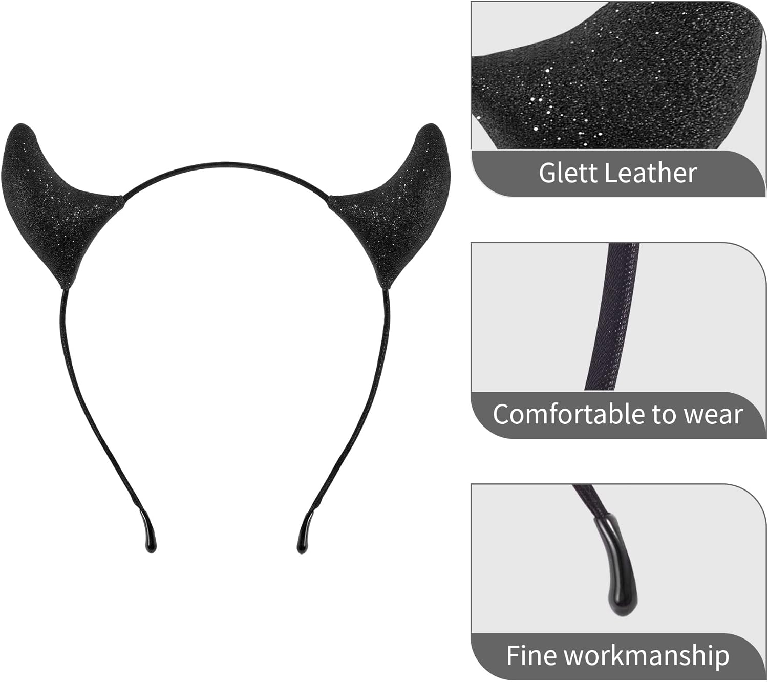 Glitter Devil Horns Headband - HKFUON Sparkly Halloween Devil Ears Headband Cute Sexy Hair Band Decorative Hoop Accessories - Black image number 6