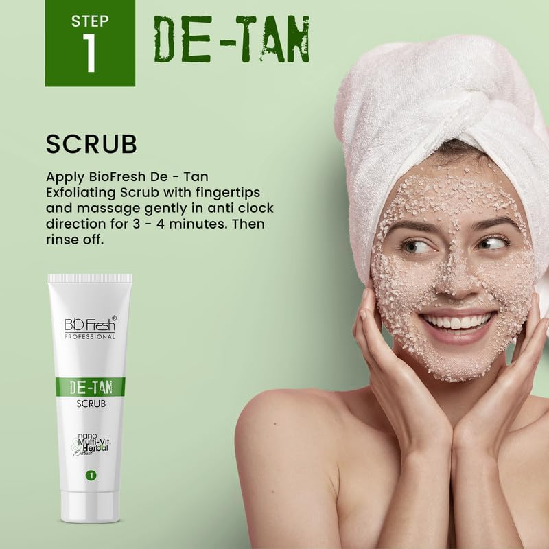 B I O F R E S H Herbal D-Tan Facial Kit for Deep Cleanses, Removes Tan, Skin Lightening & Brightening, Suitable Men and Women for All Skin Type