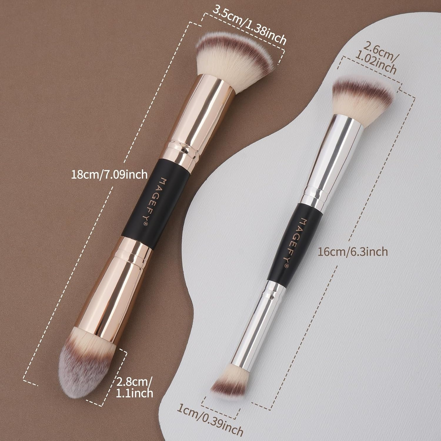 MAGEFY Foundation Makeup Brushes, 2Pcs Premium Double-Ended Makeup Brush for Buffing Liquid, Cream, Powder, Blending Contour Face Brush image number 1