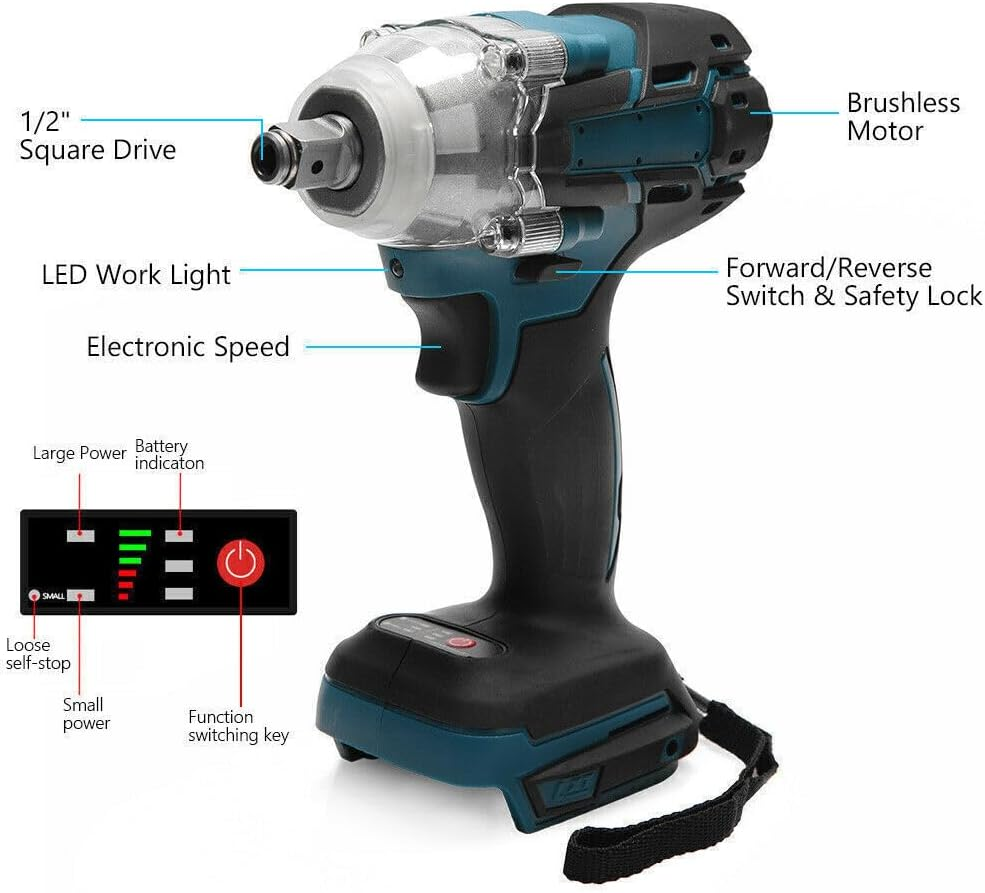 Tootoo 1/2" Cordless Impact Wrench Driver Brushless Rattle Gun for Makita 18V Battery image number 1