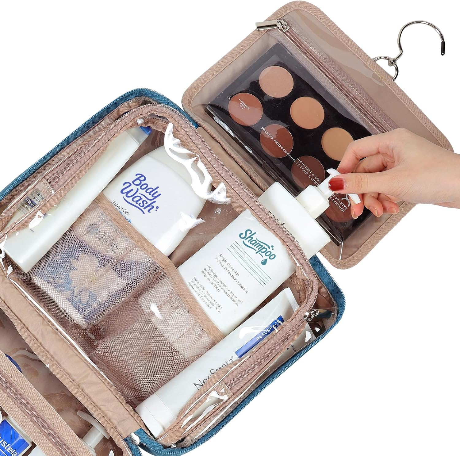 NISHEL Large Size Toiletry Bag for Women, Travel Essentials Organizer, Hanging Makeup Case for Accessories, Cosmetics, Toiletries - Black image number 4