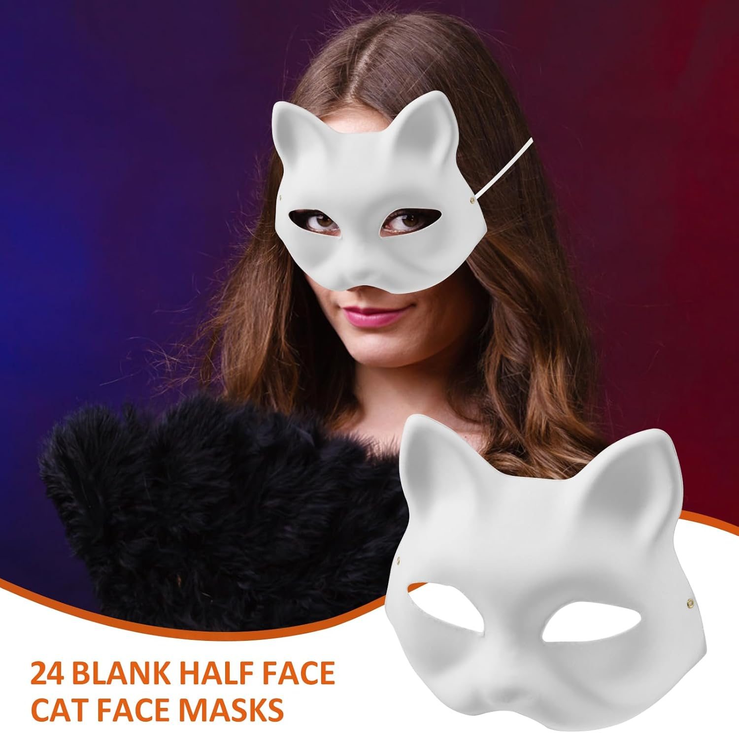 24PCS DIY White Paper Cat Mask for Costume Party Smooth Surface Paintable Animal Half Face Masquerade Mask Lightweight Fox Facepiece for Art Project image number 5