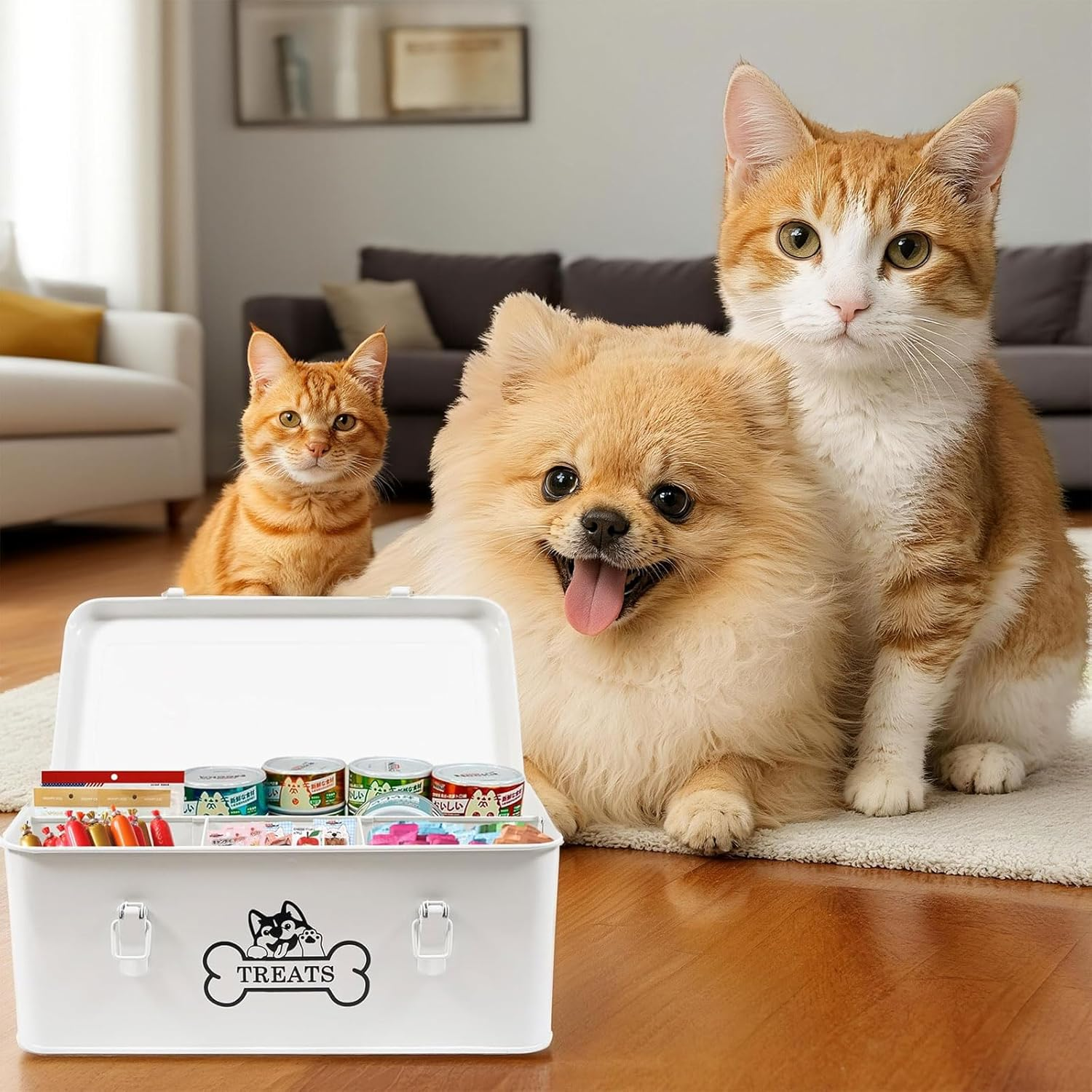 Zoeqide Dog Treat Container Metal 8.5 L - Dog Treat Container Airtight with Lids & Dividers, White - Treat Storage with Lock for Dry Food, Snack Box Shelf & Kitchen image number 2