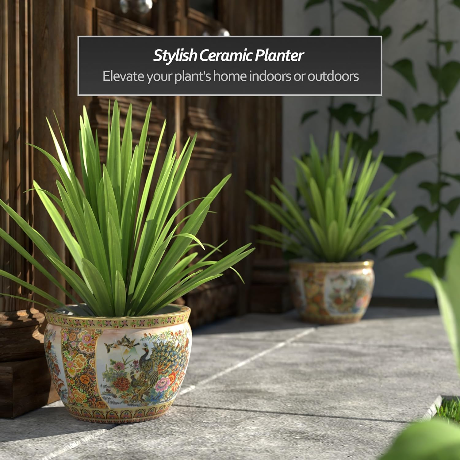 Oriental Furniture Porcelain Planter, 12", Multi image number 3