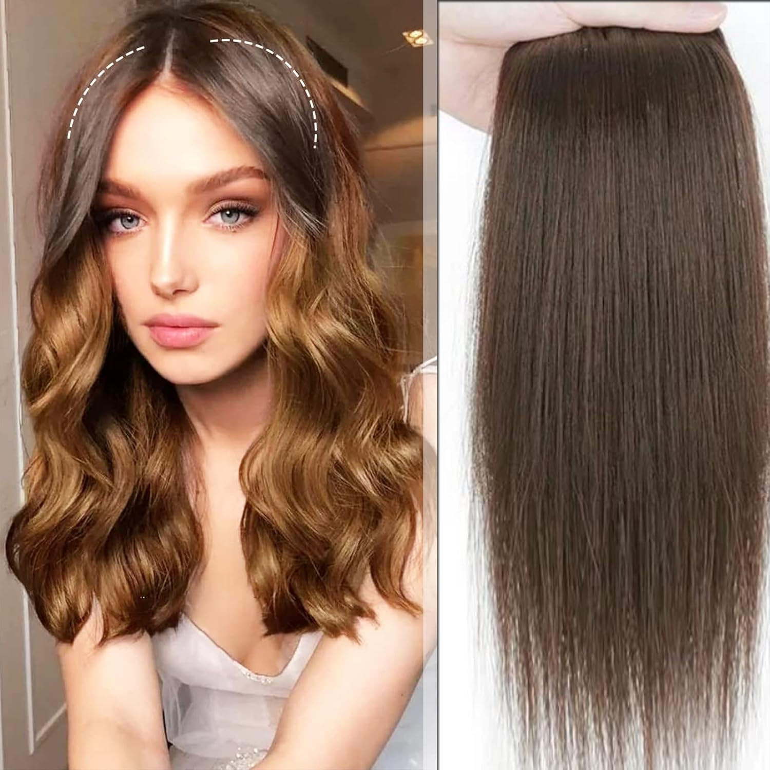 Invisible Traceless Side Fluffer Mini One Piece Hair Pad 10 Cm Light Brown Pack of 4 image number 4