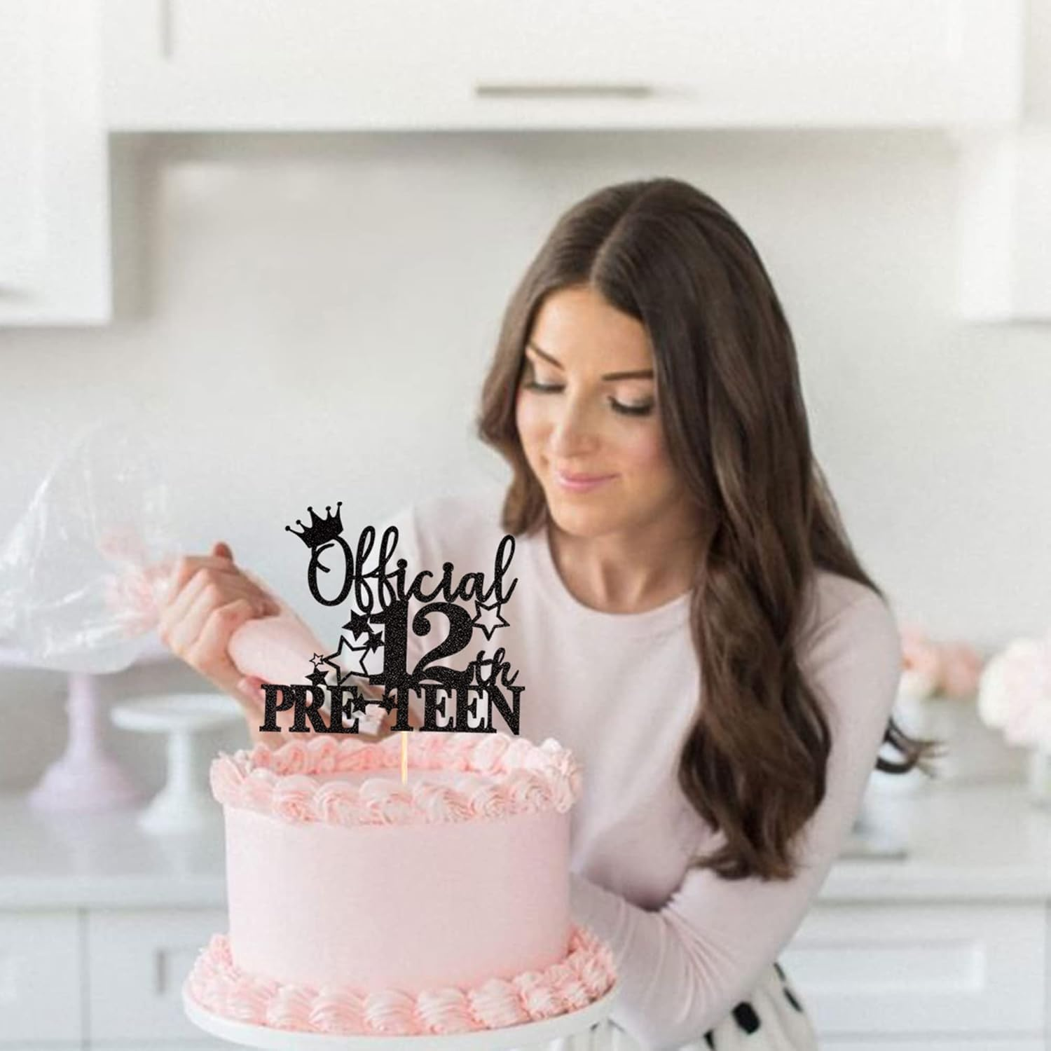 Confetti! 1Pc Black Official Pre-Teen 12 Cake Topper Glitter Happy 12Th Birthday Cake Pick Cheers to 12 Years Old Cake Decorations for Teen 12Th Birthday Party Supplies (Black) image number 6