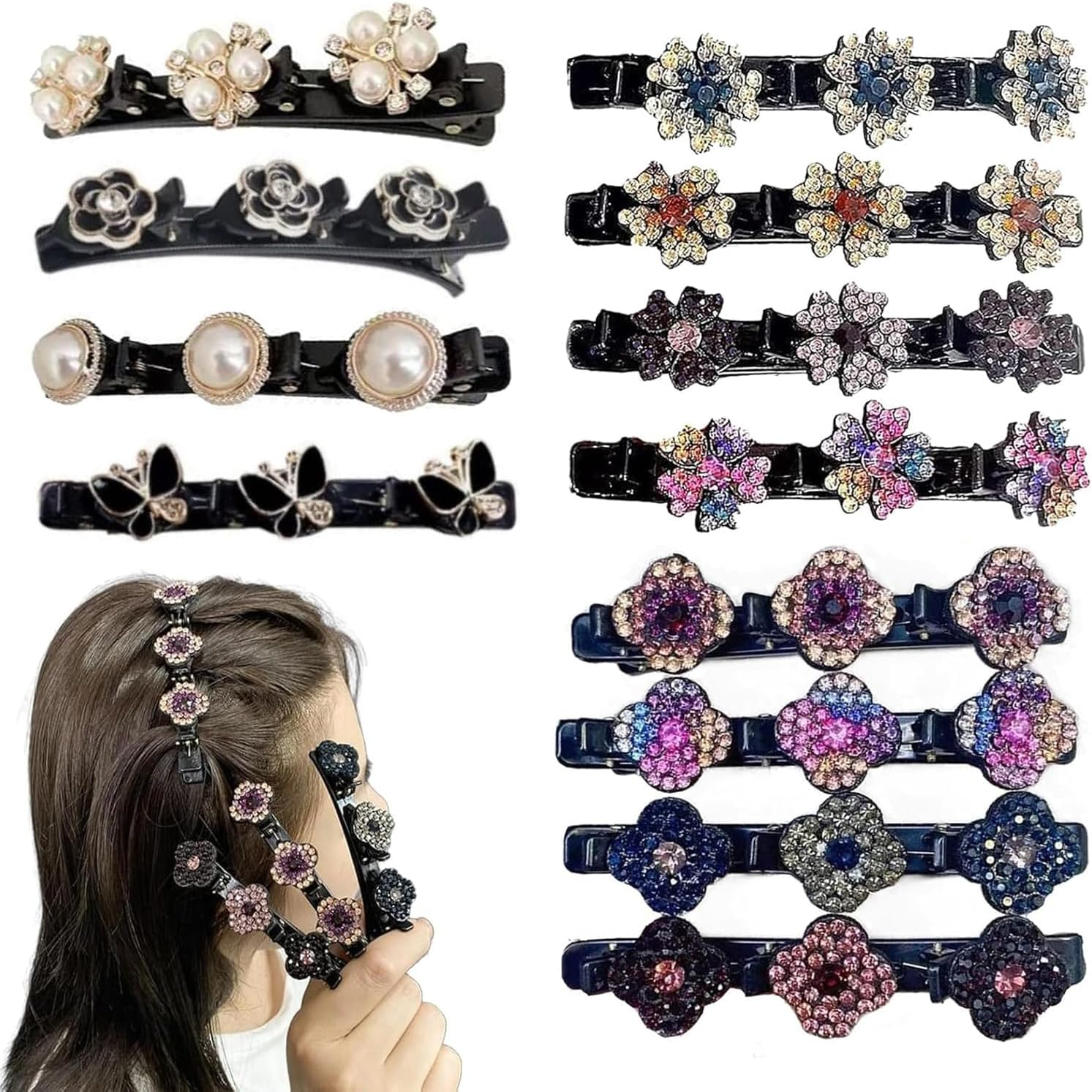 Braided Hair Clips, Sparkling Crystal Stone Braided Hair Clips, Braided Hair Clips for Women, Crystal Stone Braided Hair Clips for Thick Thin Hair Styling Sectioning (A+B+C, 12P) image number 5