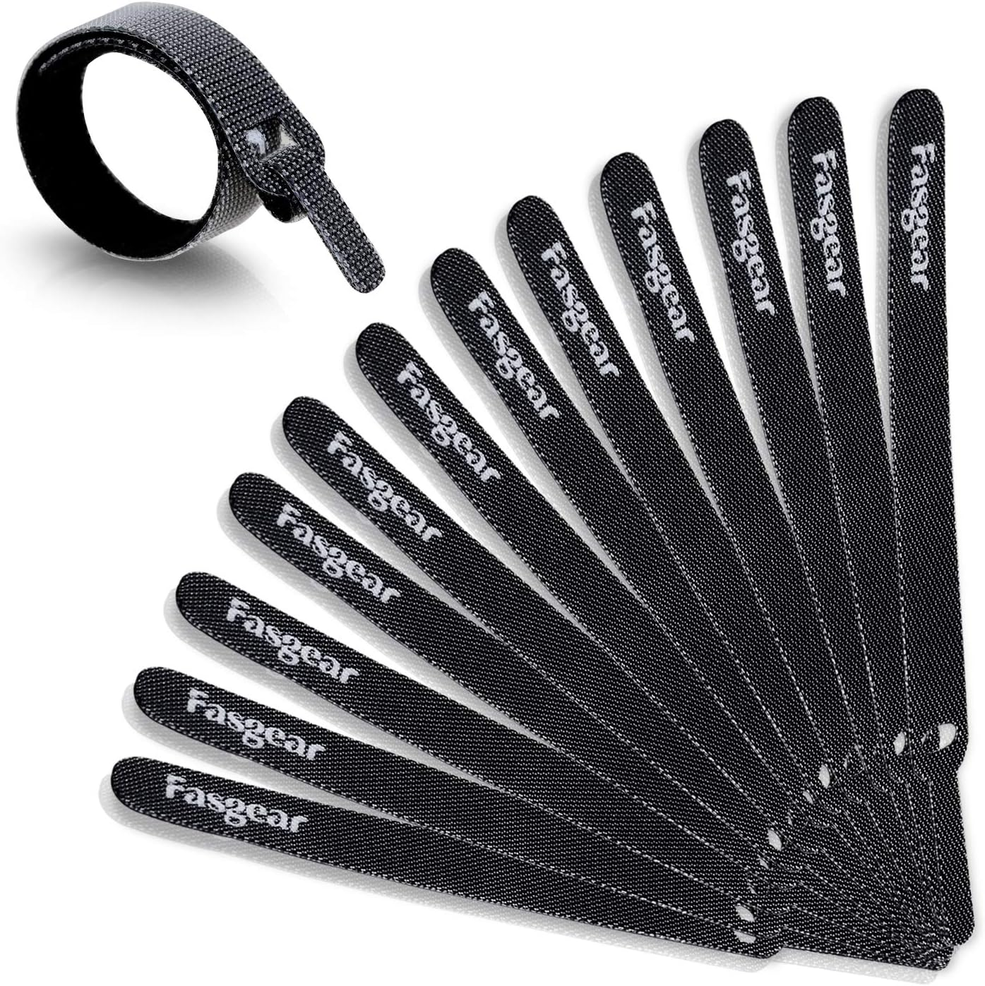 Fasgear 50 PCS Reusable Hook and Loop Cable Ties, 15Cm X 1Cm Black Nylon Velcro Cord Straps, Wire Organizer, 5.9 Inch image number 2
