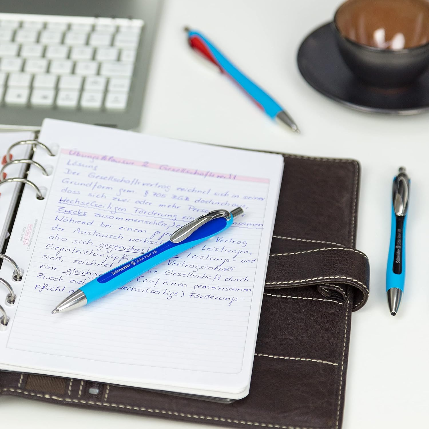 Schneider Slider Rave XB (Extra Broad) Ballpoint Pen, Refillable + Retractable, 1.4 Mm, Light Blue Barrel, Red Ink, Box of 5 Pens (132502) - Black image number 4