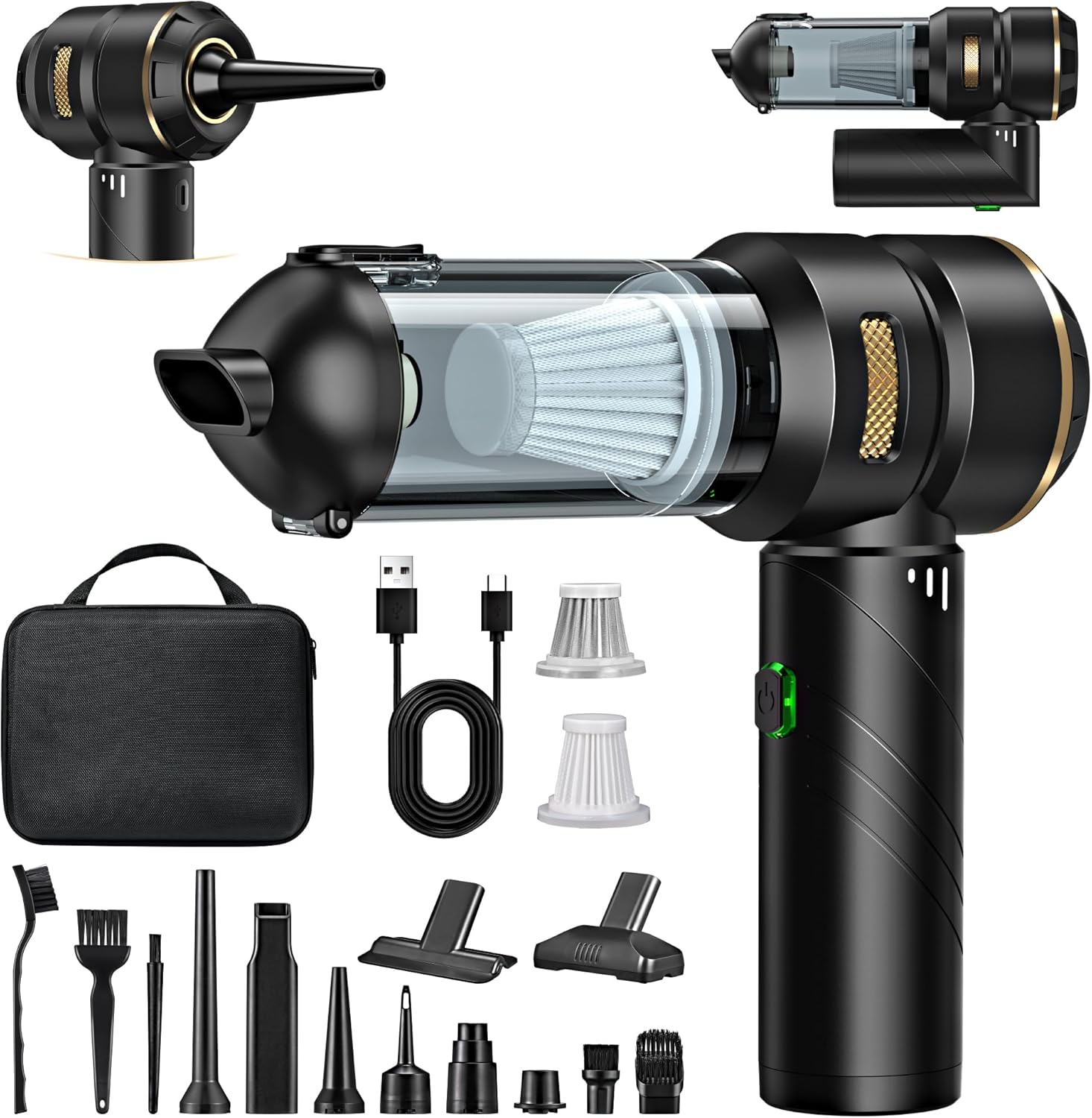 Car Vacuum Cleaner Cordless, Handheld Vacuum 25000PA High Power Suction, 4-In-1 Compressed Air Duster & Air Blower & Pump, Portable Vacuum Cleaner with 3 Gears for Home, Pet, Keyboard image number 1