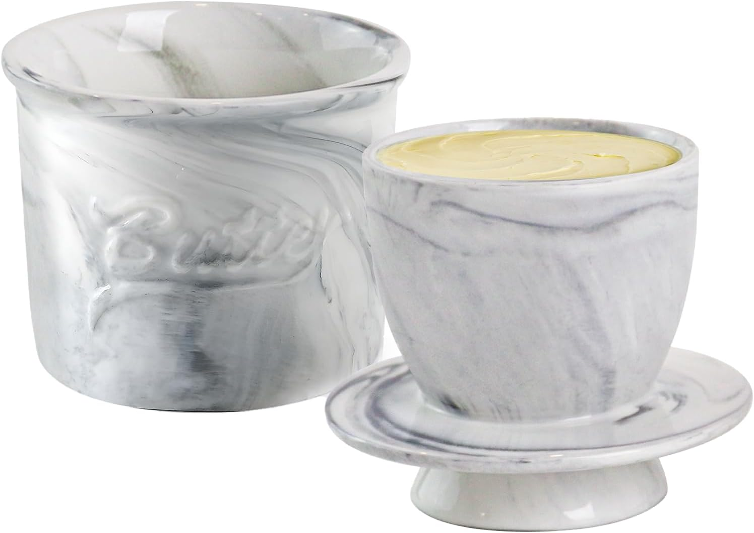 French Butter Crock for Counter with Water Line French Butter Dish for Counter (Stone Grain) image number 4