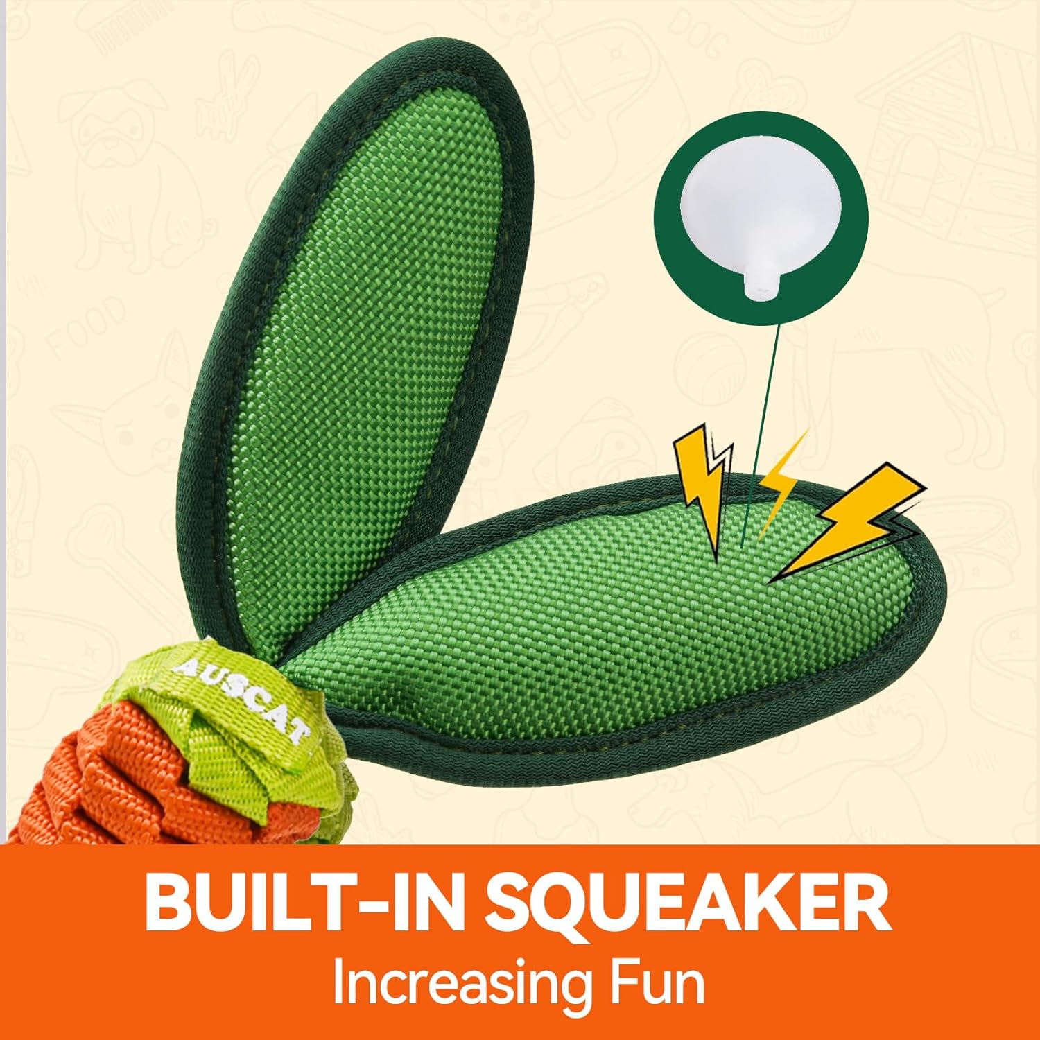 AUSCAT Dog Rope Toy, Durable Tug of War Toy with Squeaker, Braided Teething Toys for Small Medium Large Dogs, Carrot Shape image number 5