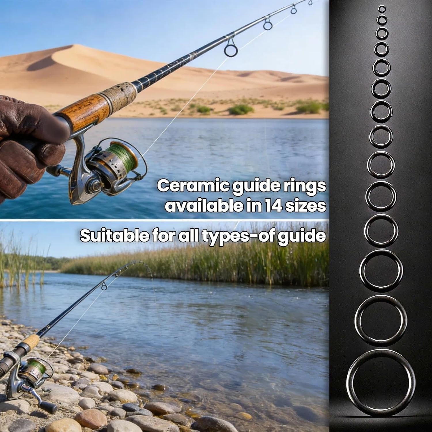 9KM DWLIFE Fishing Rod Repair Ceramic Guide Ring Replacement Kit 14 Sizes 0.13In to 1.86In image number 5