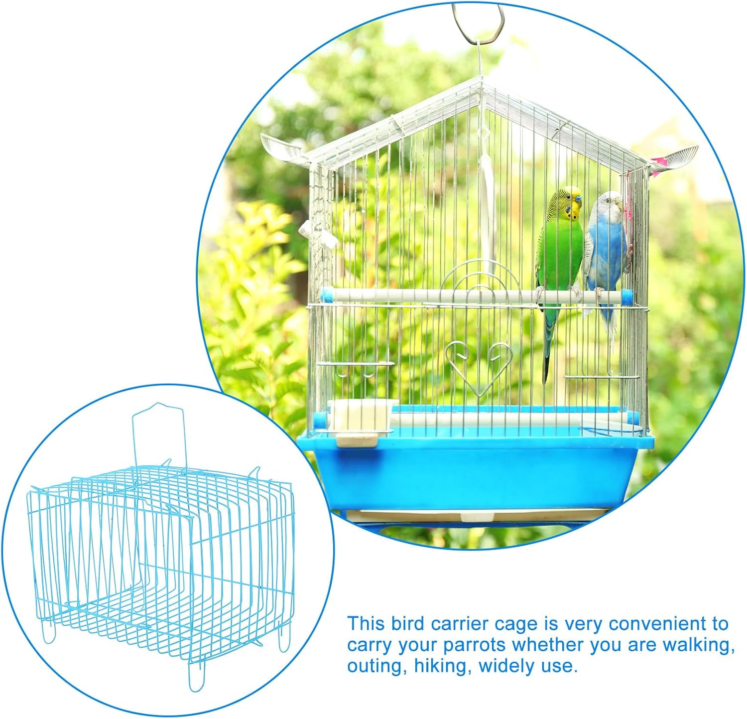Angoily Portable Small Parrot Cage Carrier with Handle Wear-Resistant Steel Wire Bird Travel Cage for Pet Birds Suitable for Travel and Outdoor Use image number 2