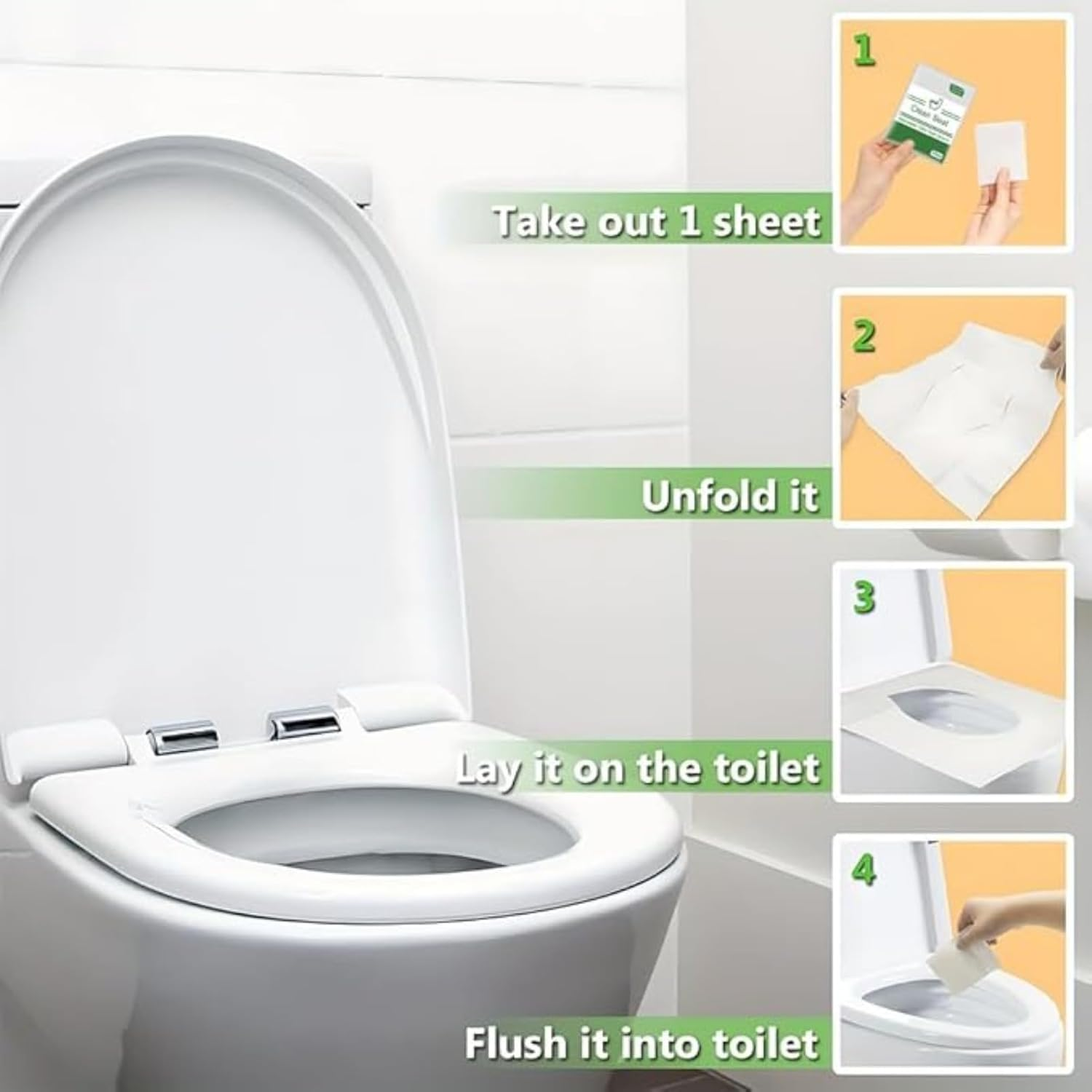 RODISHOMM 50 PCS Disposable Toilet Seat Covers, Flushable & Biodegradable, Universal Fit for Travel & Public Restrooms, Safe & Hygienic Material, Easy to Carry image number 6