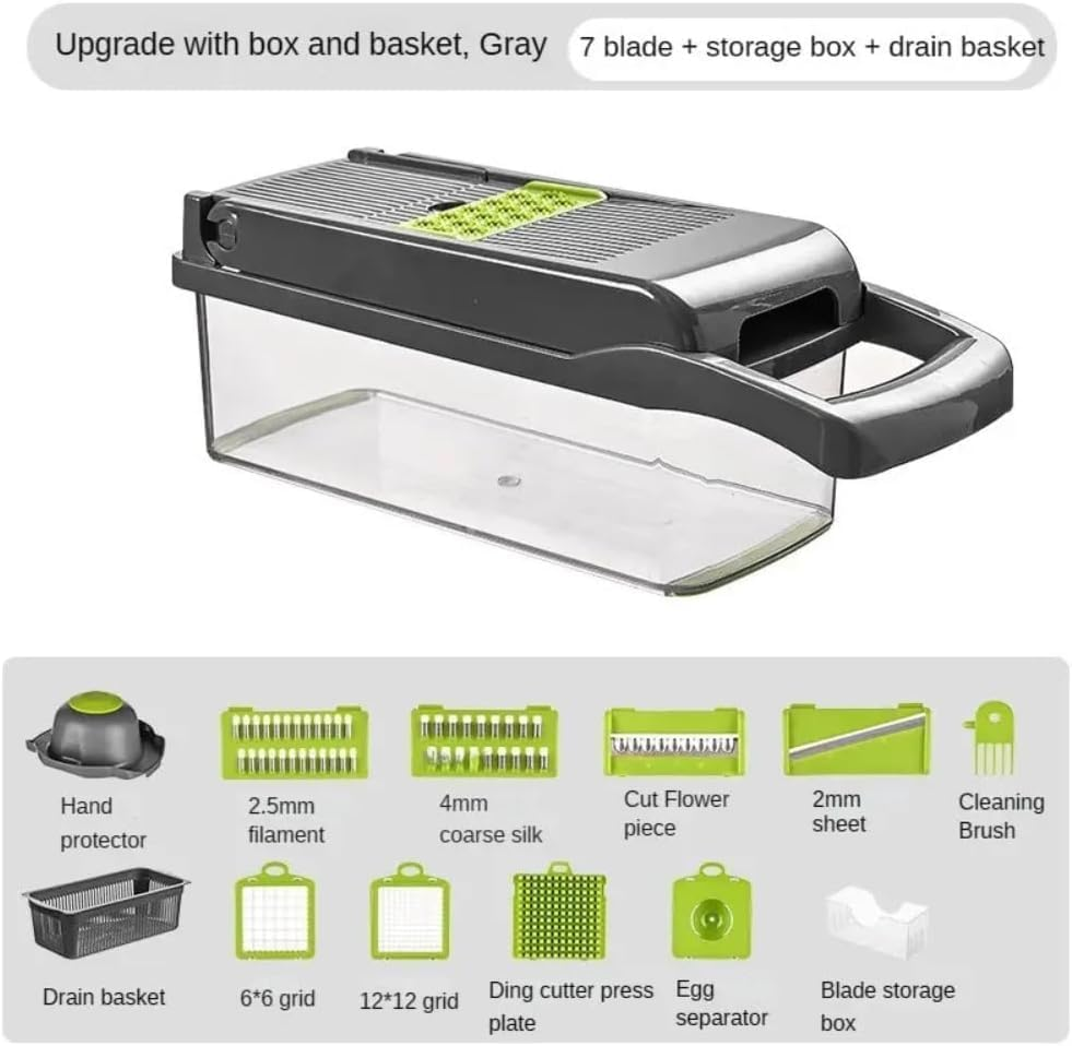 Mumoo Bear 16-In-1 Ultimate Vegetable Chopper & Mandoline Slicer &ndash; Multi-Blade Food Dicer, Spiralizer, Grater & Cutter with Container &ndash; Kitchen Gadget for Fruits, Veggies, Cheese &ndash; Black & Green