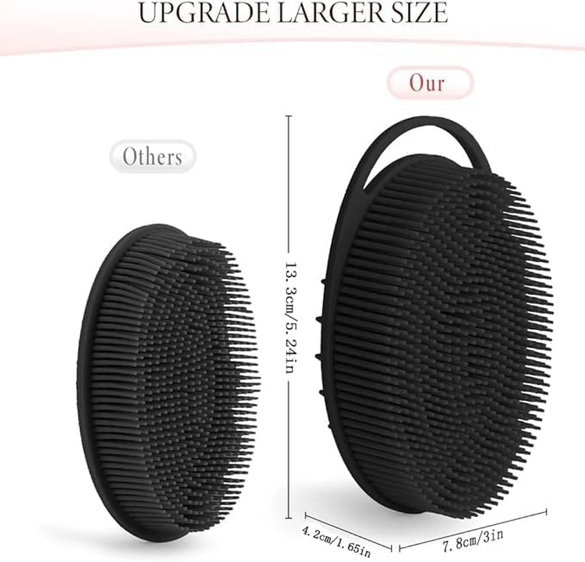 Ashintaranji Silicone Body Scrubber, Soft Shower Brush,Premium Silicone Loofah with Hook,2 in 1 Bath and Shampoo Massage Hair Brush，Wet and Dry Scalp Brush for Kids,Women,Men,Adult, Baby, Pets (Black) image number 6