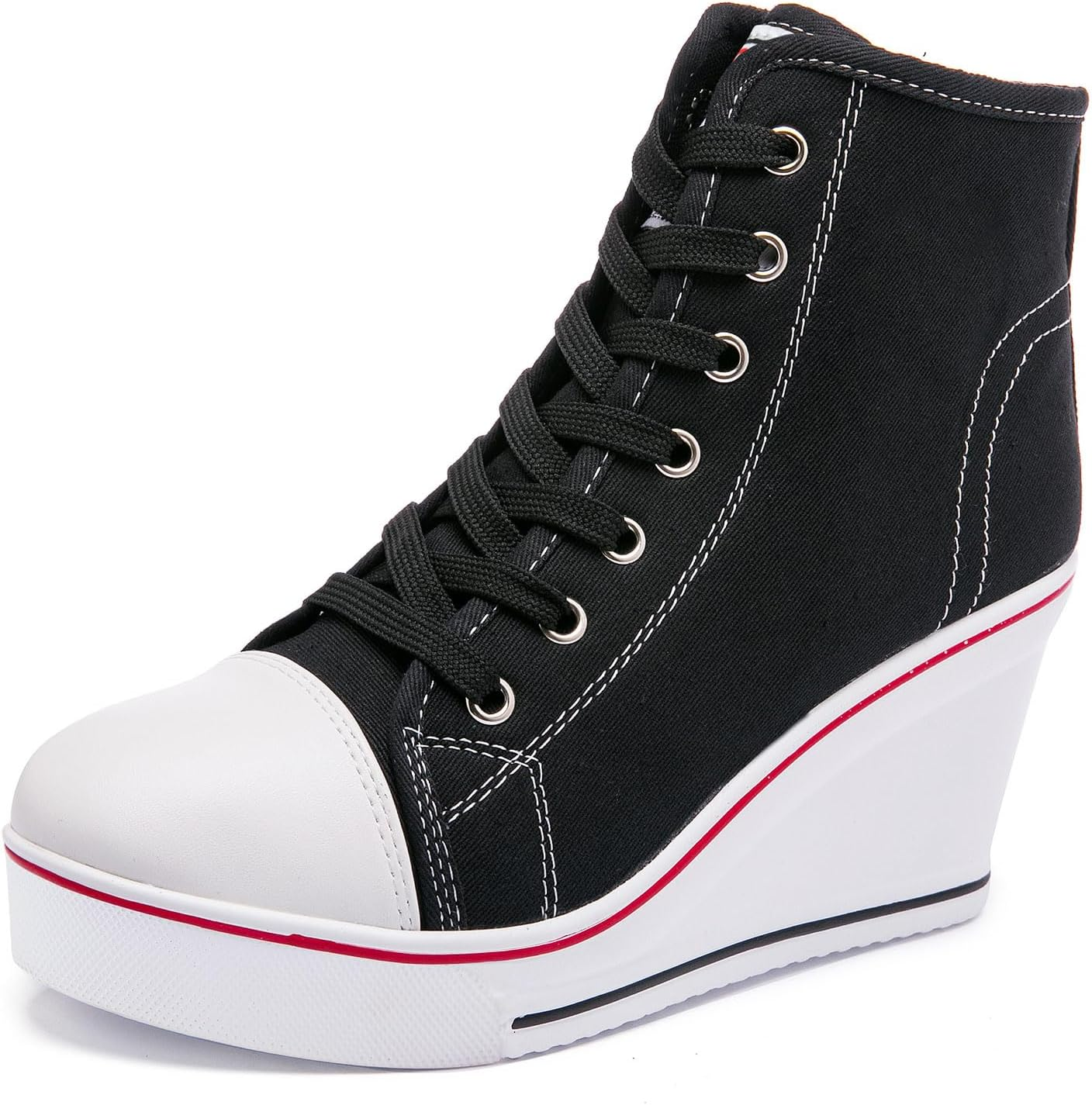 Hurriman Women'S Wedge Sneakers High Heel Canvas Shoes Lace up High Top Side Zipper Fashion Sneakers