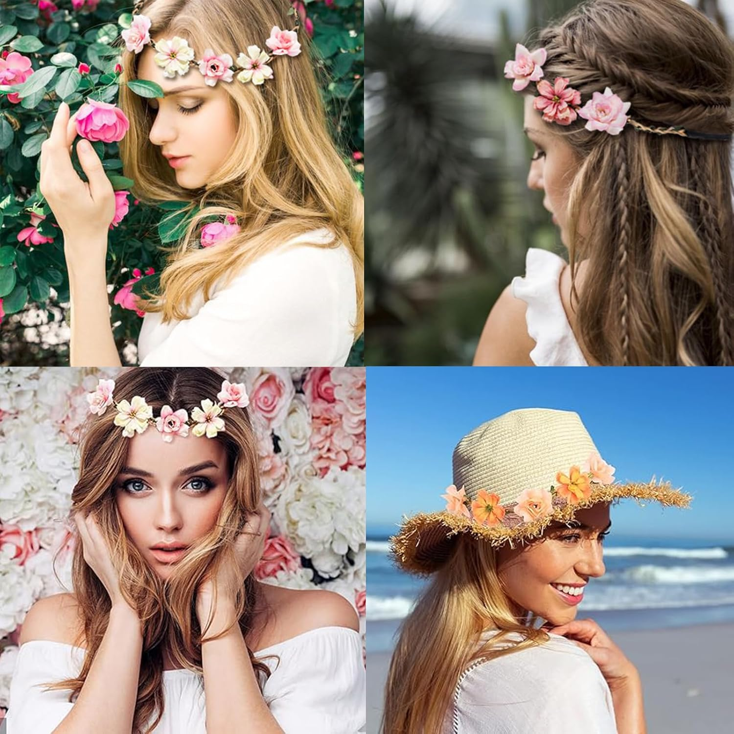 KASESSS 6 Pieces Flower Crown, Flower Headband, Multicolour Flower Hair Band, Floral Headband for Women Girls, Flower Crown Headband, Flower Wreath Hairband Festival Hair Accessories for Wedding Party image number 2