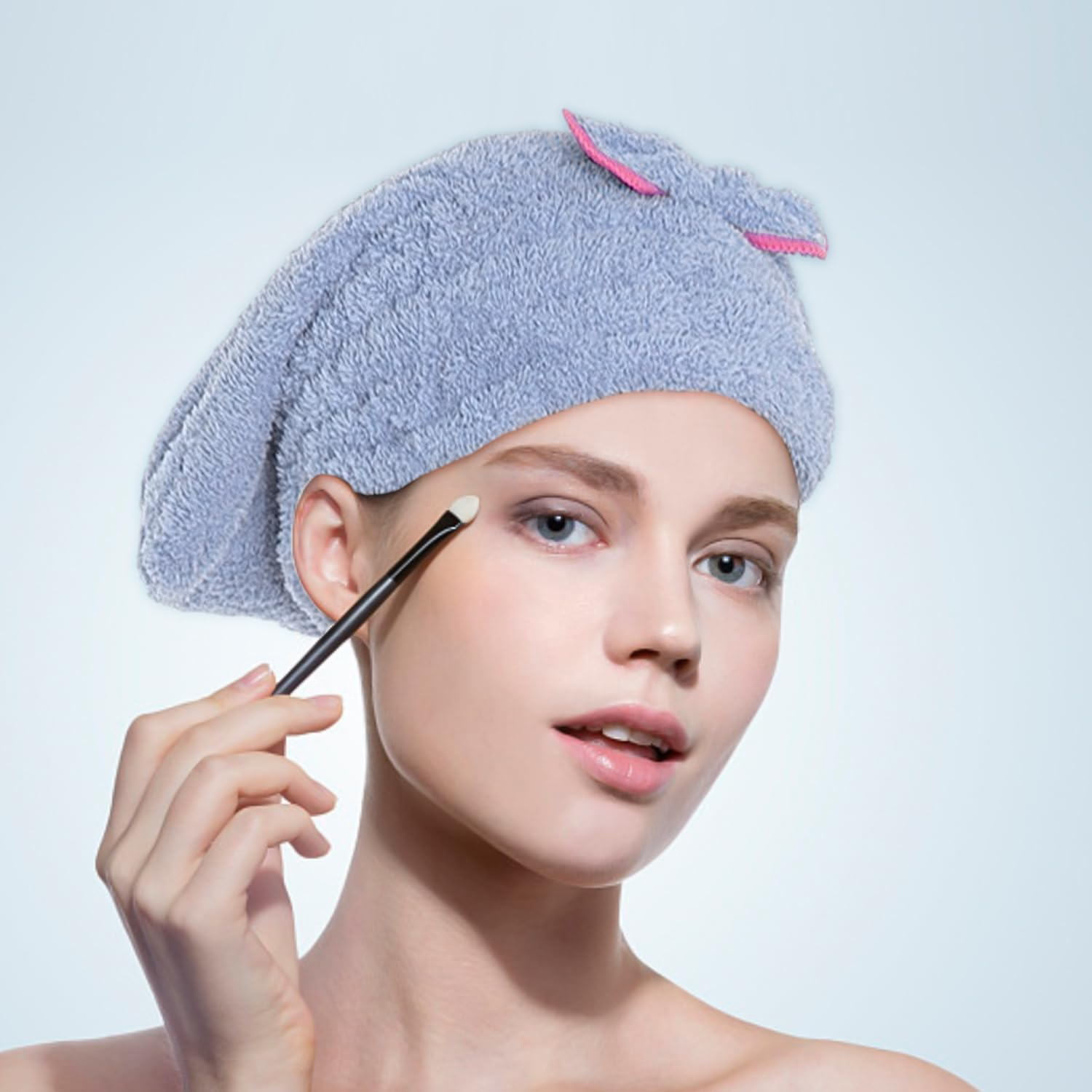 Pack of 2 Blue and Purple Dry Hair Caps and 4 Pieces Blue and Purple Wrist Bands, Fast Absorbing Dry Hair Caps, Practical Wrist Straps, Suitable for Showering. image number 5