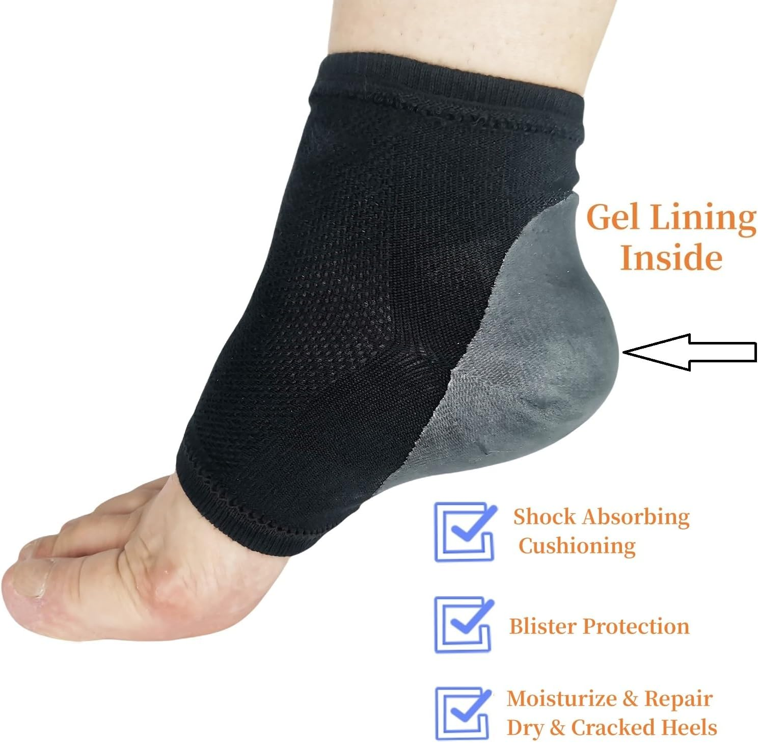 Gel Heel Sports Sock for Kids with Heel Disease Plantar Fasciitis Heel Pain Cracked Feet image number 4