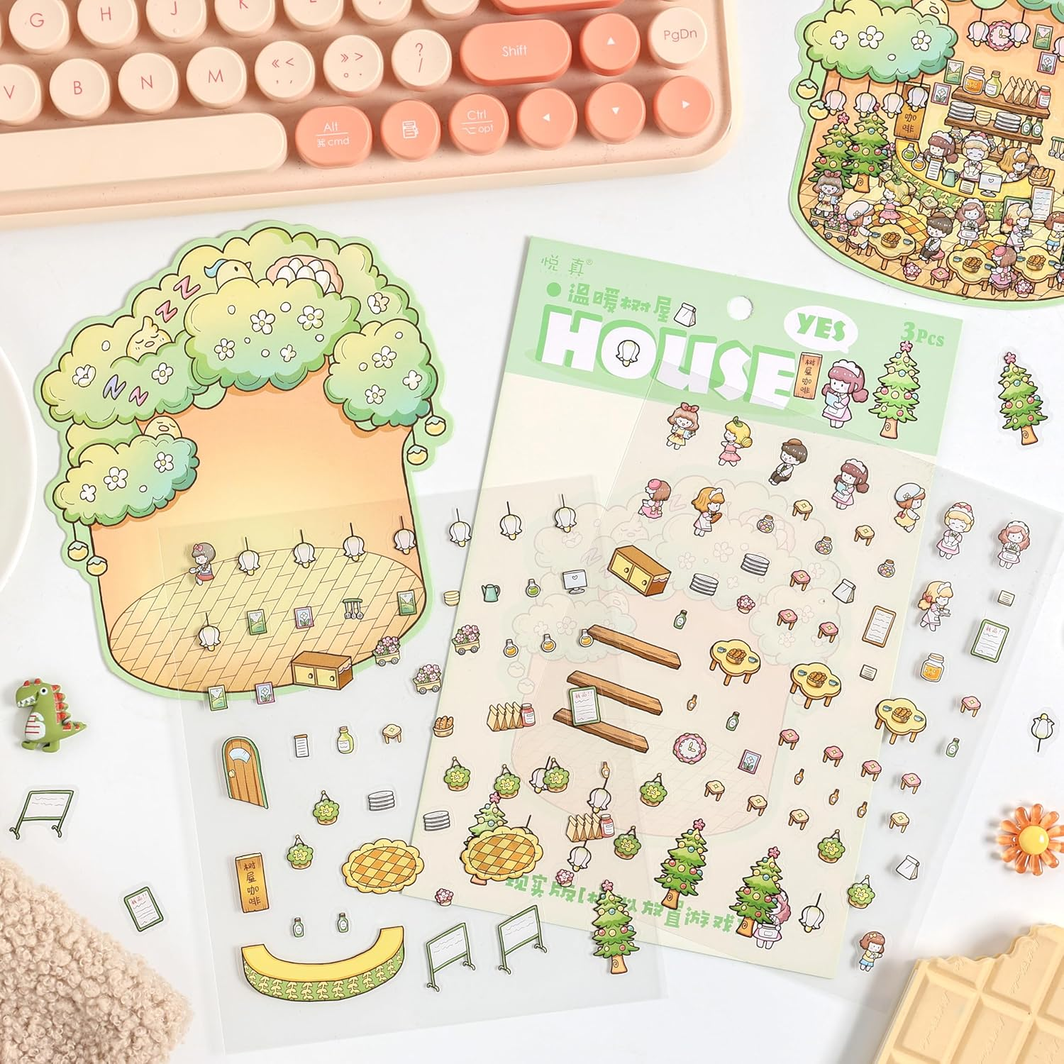 4 Sets Waterproof House Stickers, 3D Miniature Scene Stickers, Cute Fun Cartoon Stickers Set, Reusable Sticker Books, Make Your Own Home for Relief Stress Pass the Time image number 5