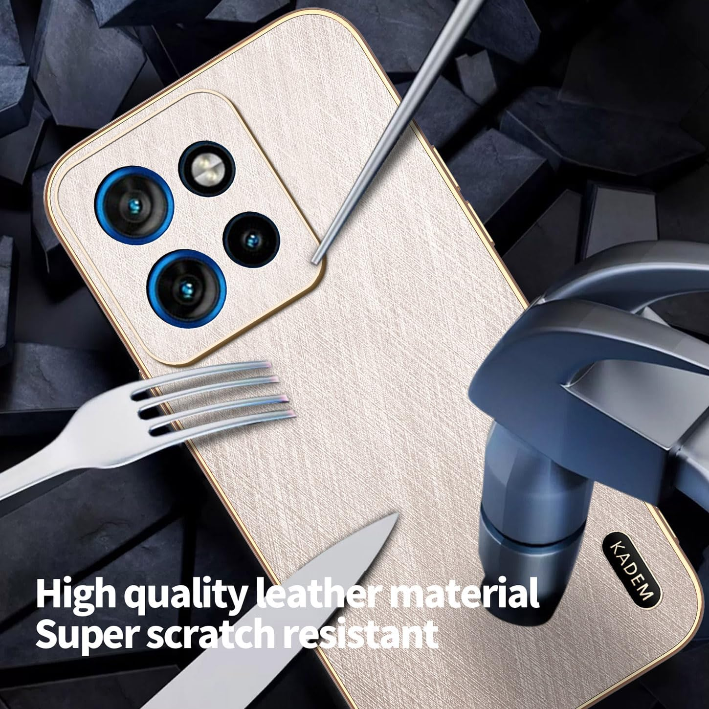 ILING Case for Motorola Moto G75 5G, Brushed Texture Design Premium Mobile Phone Case Made of Leather Finish, Ultra Thin Soft Silicone TPU Bumper Shockproof Protective Case (Gold) - Gold image number 2